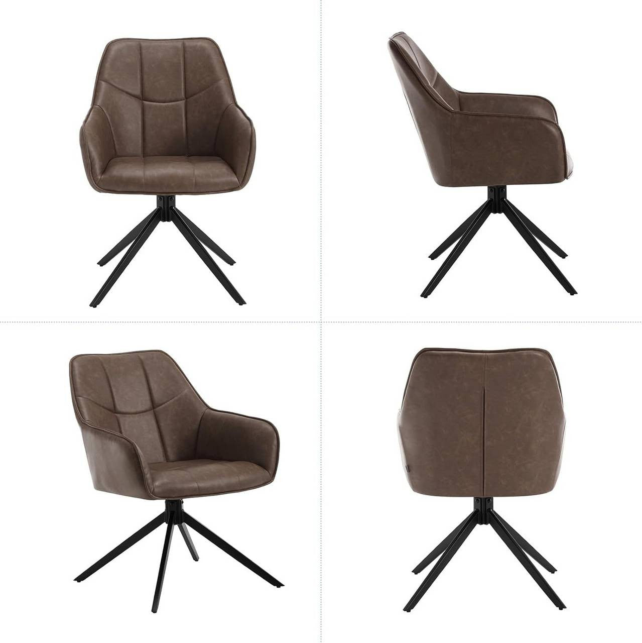 24goodz Swivel Dining Chair Set of 6 - 360° Rotatable - Ergonomically Padded - Vintage Faux Leather - Brown