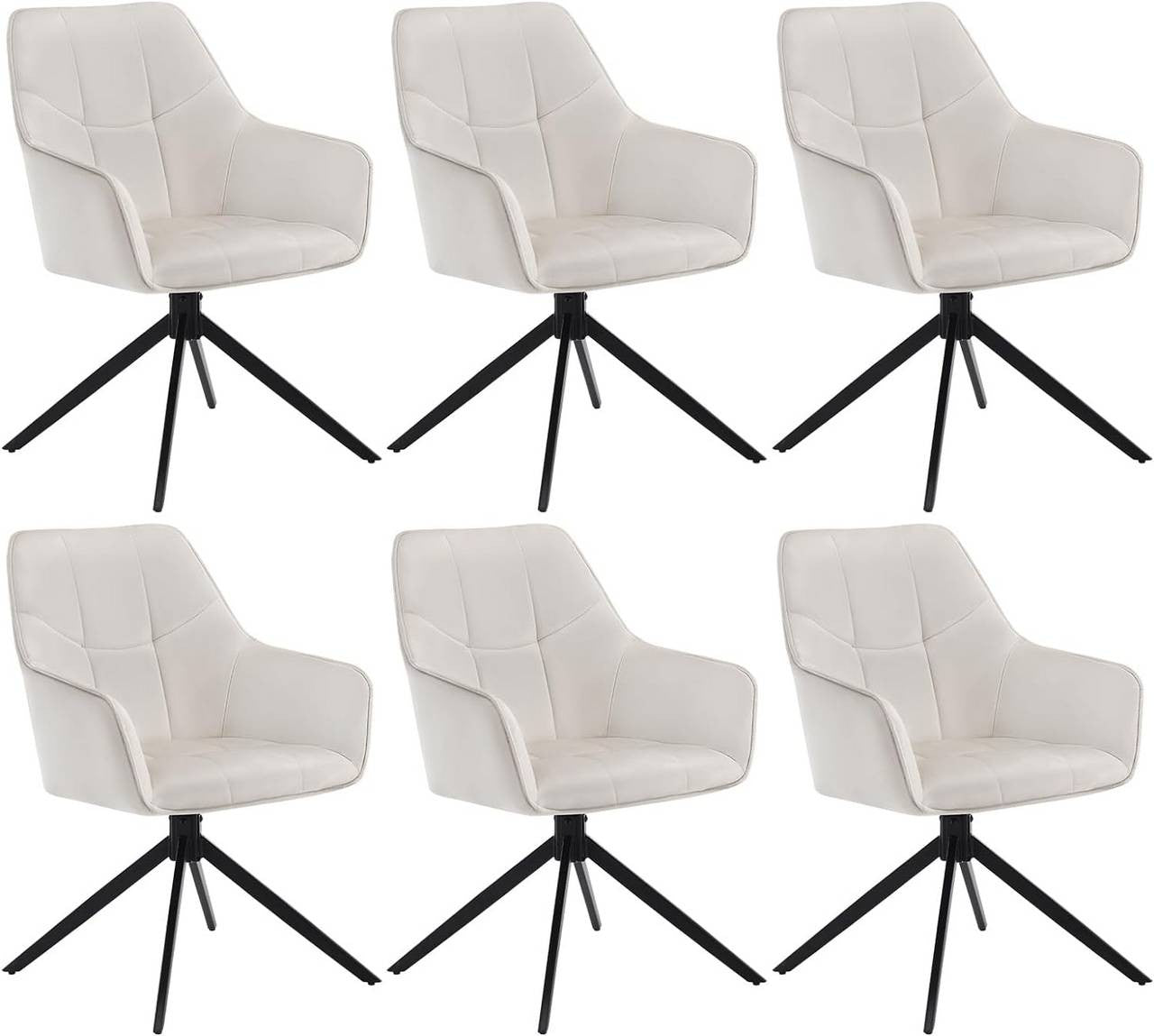 24goodz Swivel Dining Chair Set of 6 - Ergonomic Comfort - Versatile Use - Velvet - For Home & Living - Cream