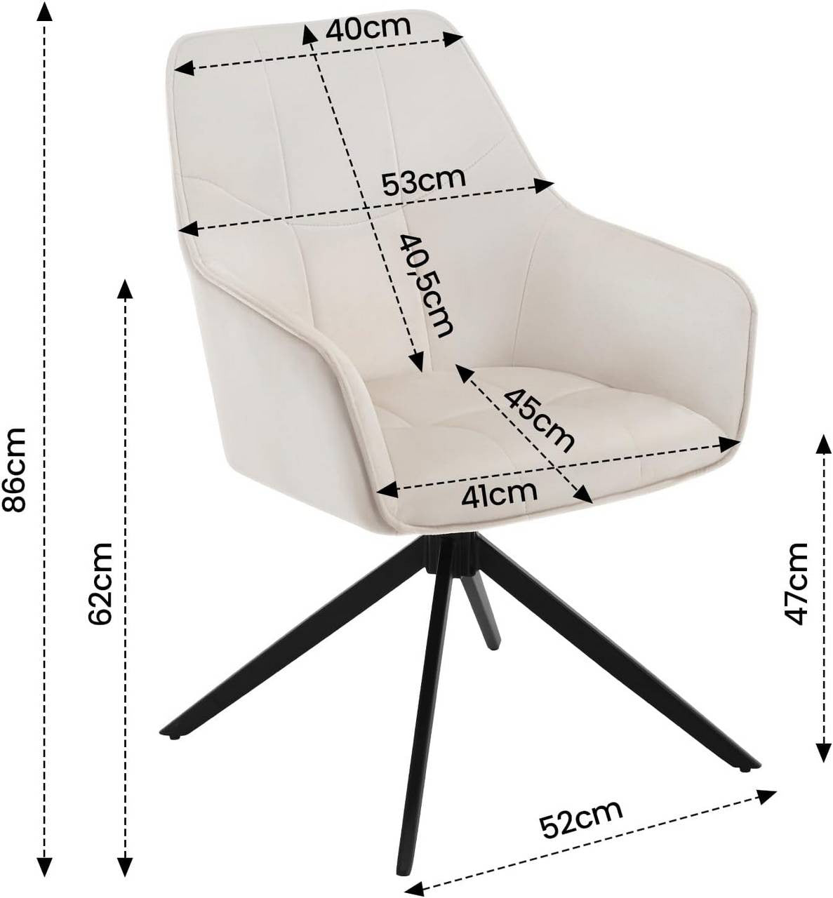 24goodz Swivel Dining Chair Set of 6 - Ergonomic Comfort - Versatile Use - Velvet - For Home & Living - Cream