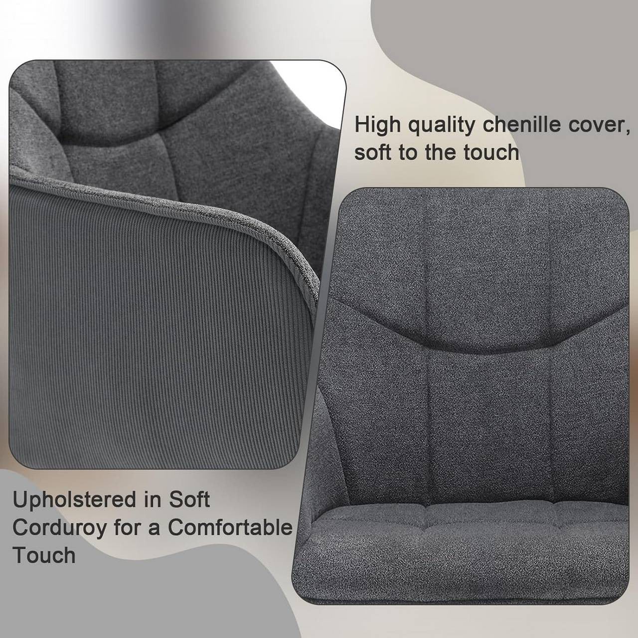 24goodz Swivel Dining Chair - 360° Rotatable - Ergonomic Comfort - Chenille & Cord - Dark Grey