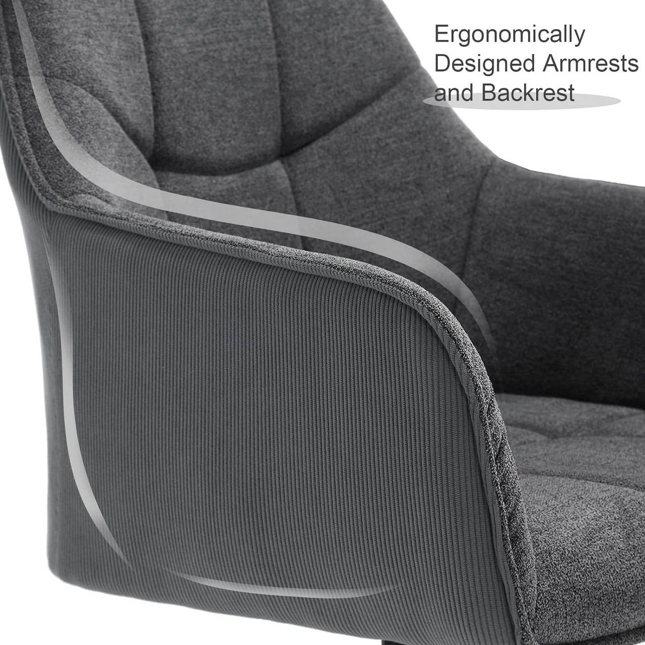 24goodz Swivel Dining Chair - 360° Rotatable - Ergonomic Comfort - Chenille & Cord - Dark Grey