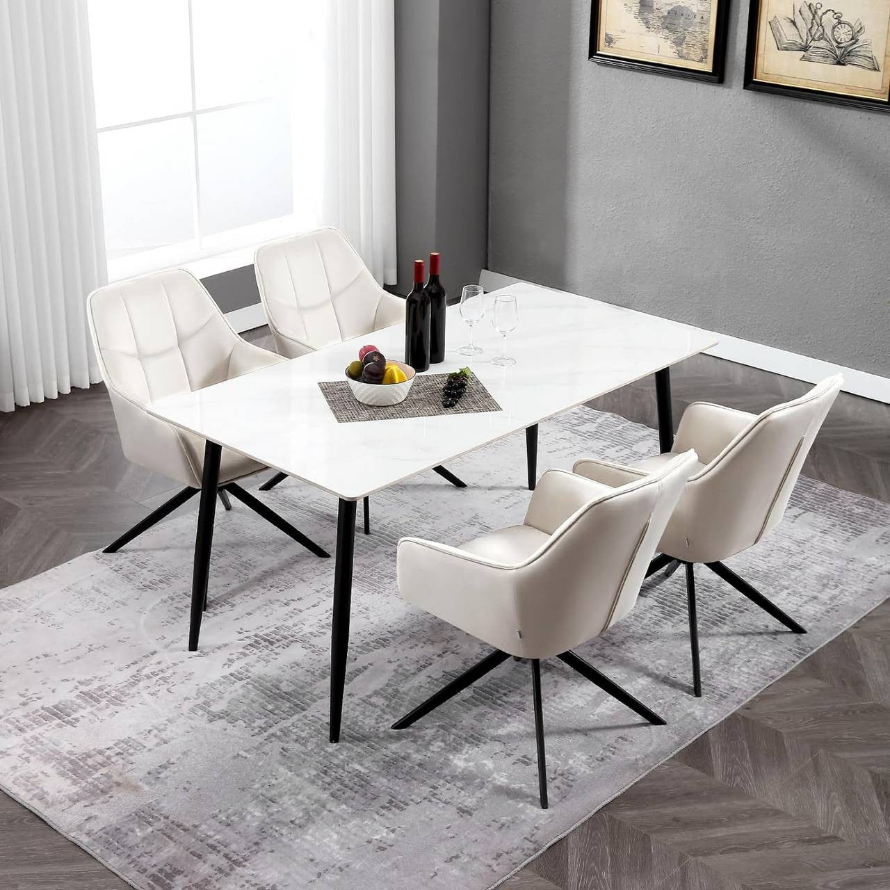 24goodz Swivel Dining Chair - 360° Rotatable - Ergonomically Padded - Velvet & Metal - Cream - 58 x 86 x 63.5 cm