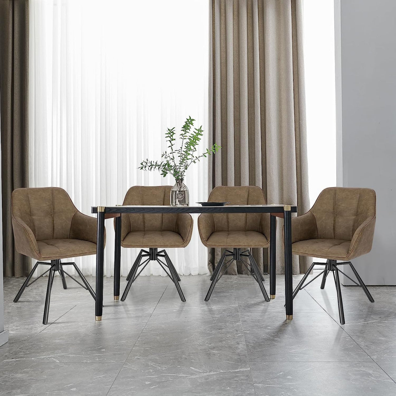 24goodz Swivel Dining Chair - 360° Rotatable - Ergonomic Comfort - Vintage Leather - For Home Use - Light Brown
