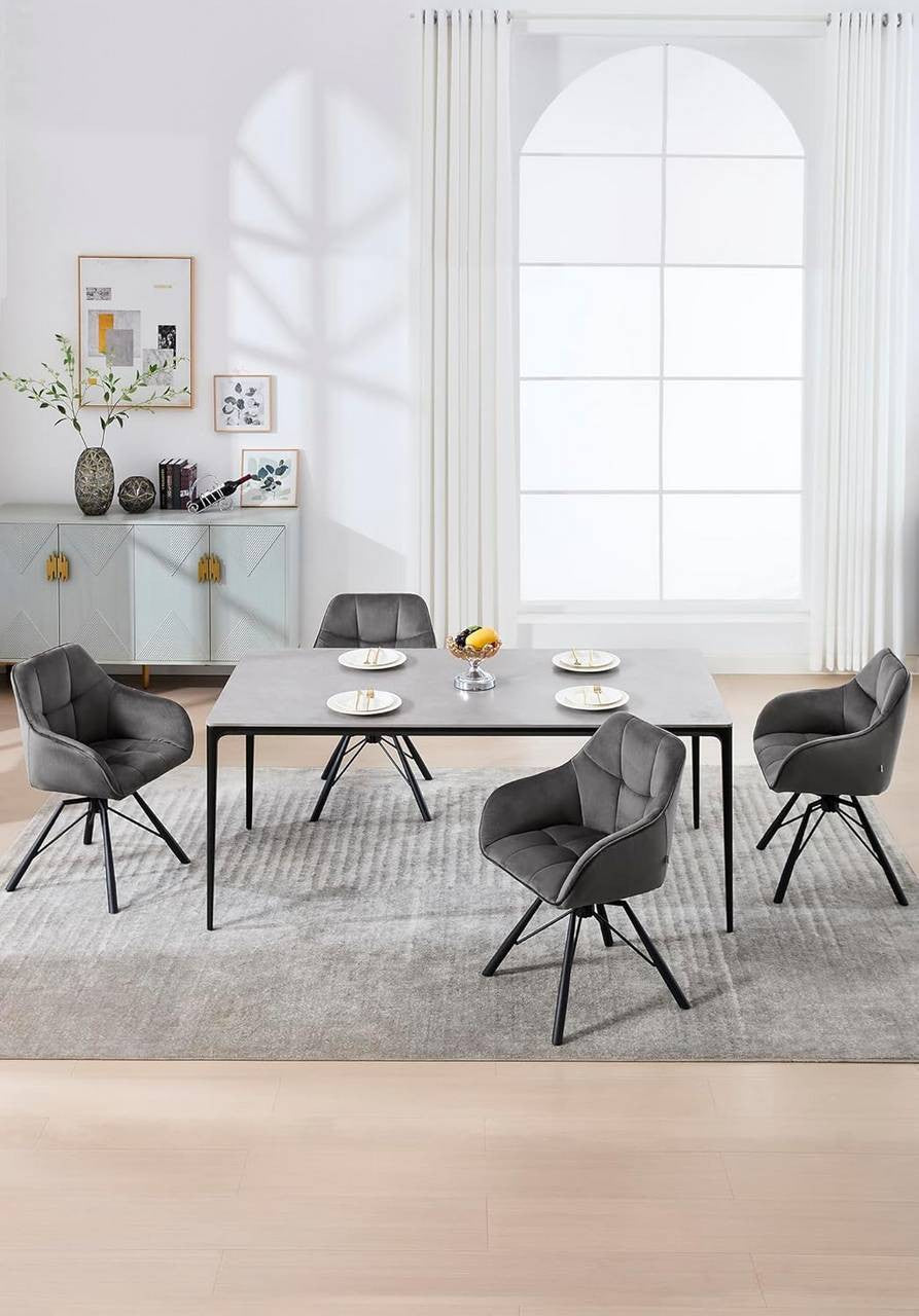 24goodz Swivel Dining Chair - 360° Rotatable - Ergonomic Design - Velvet - For Home Use - Dark Grey