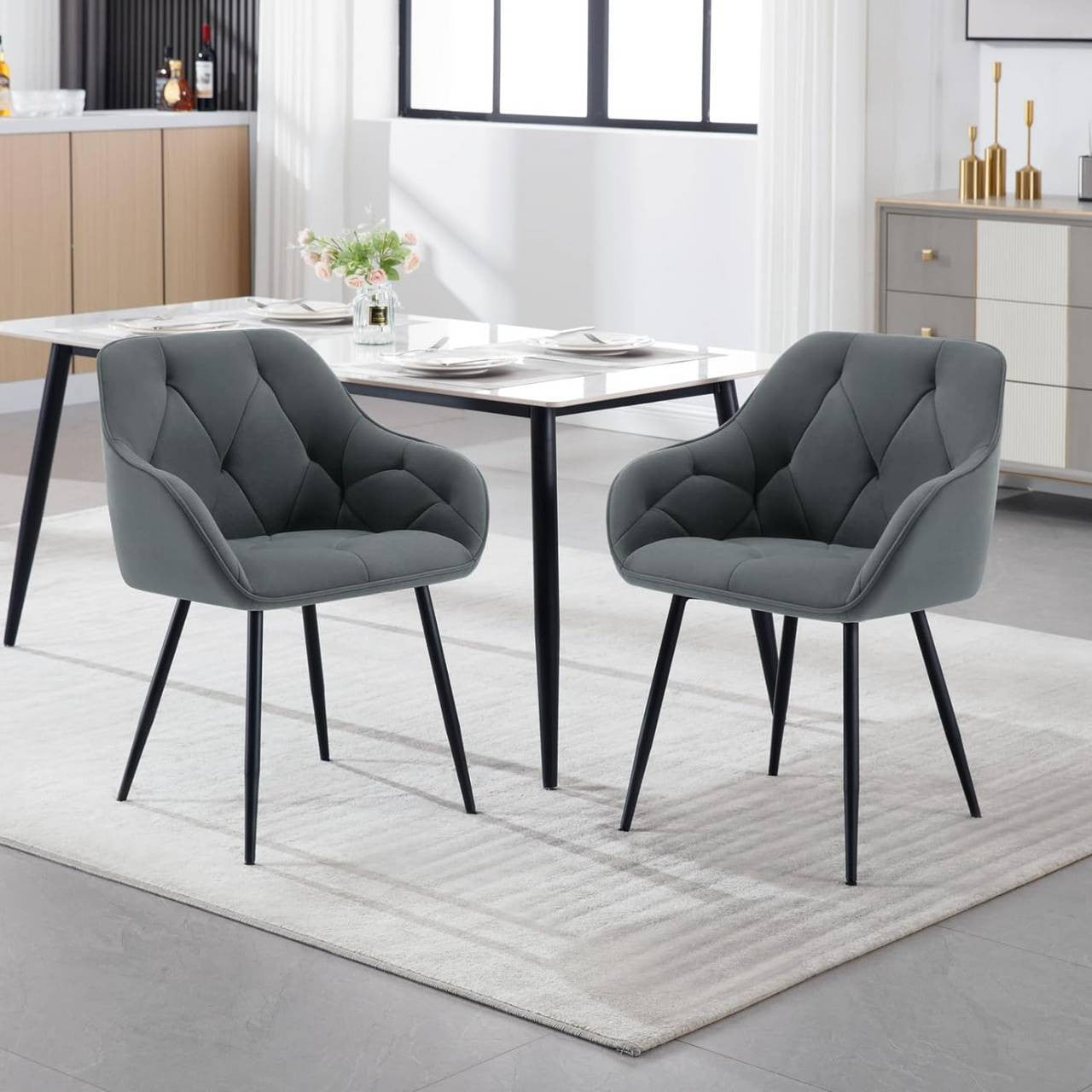 24goodz Velvet Dining Chair - Soft & Comfortable - Ergonomic Design - Velvet + Metal - Dark Grey