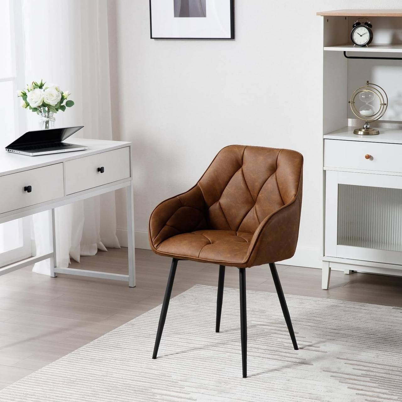 24goodz Ergonomic Dining Chair Set - Soft & Comfortable - Robust & Stable - Vintage Faux Leather - Brown - Set of 6
