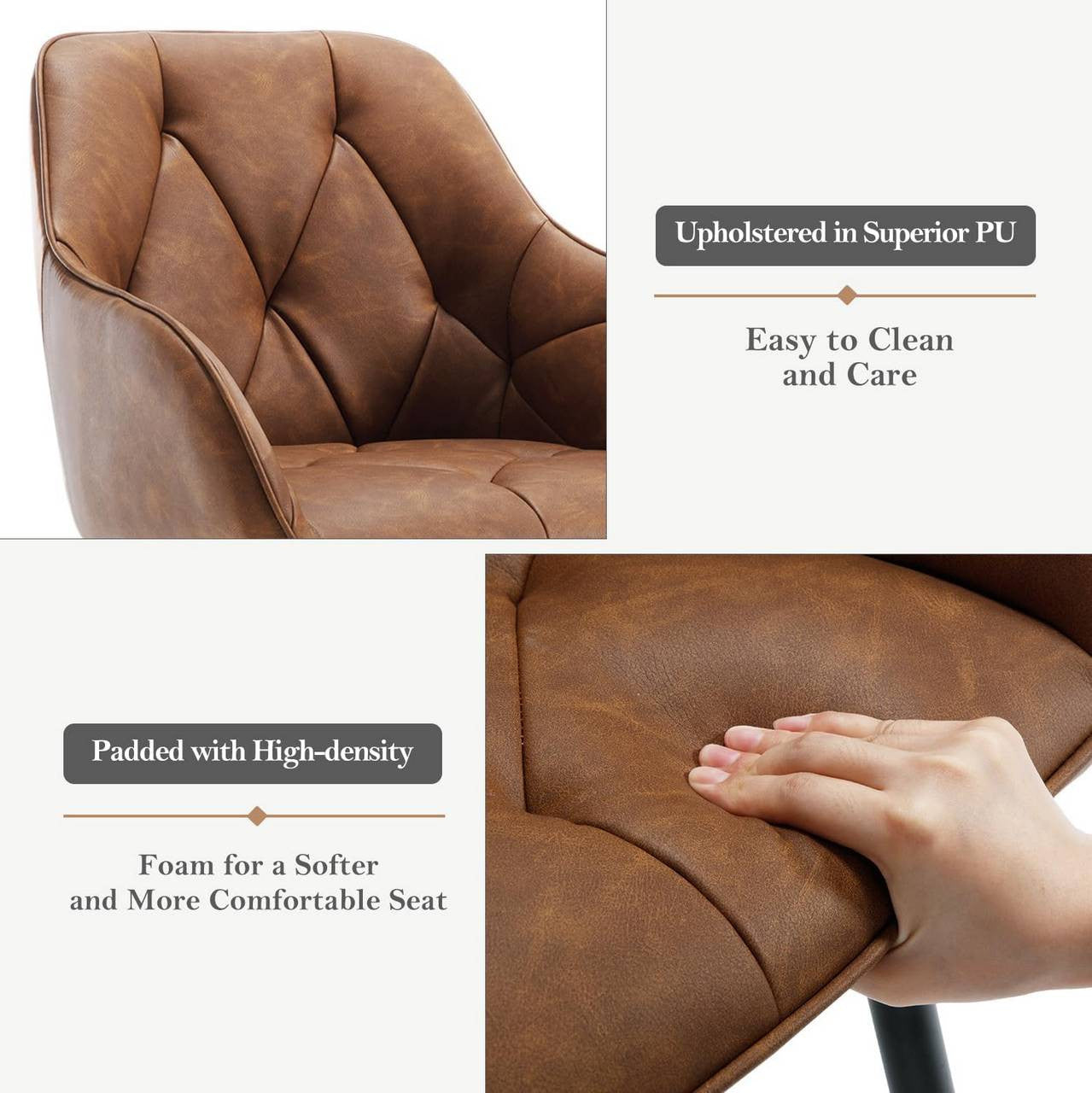24goodz Ergonomic Dining Chair Set - Soft & Comfortable - Robust & Stable - Vintage Faux Leather - Brown - Set of 6