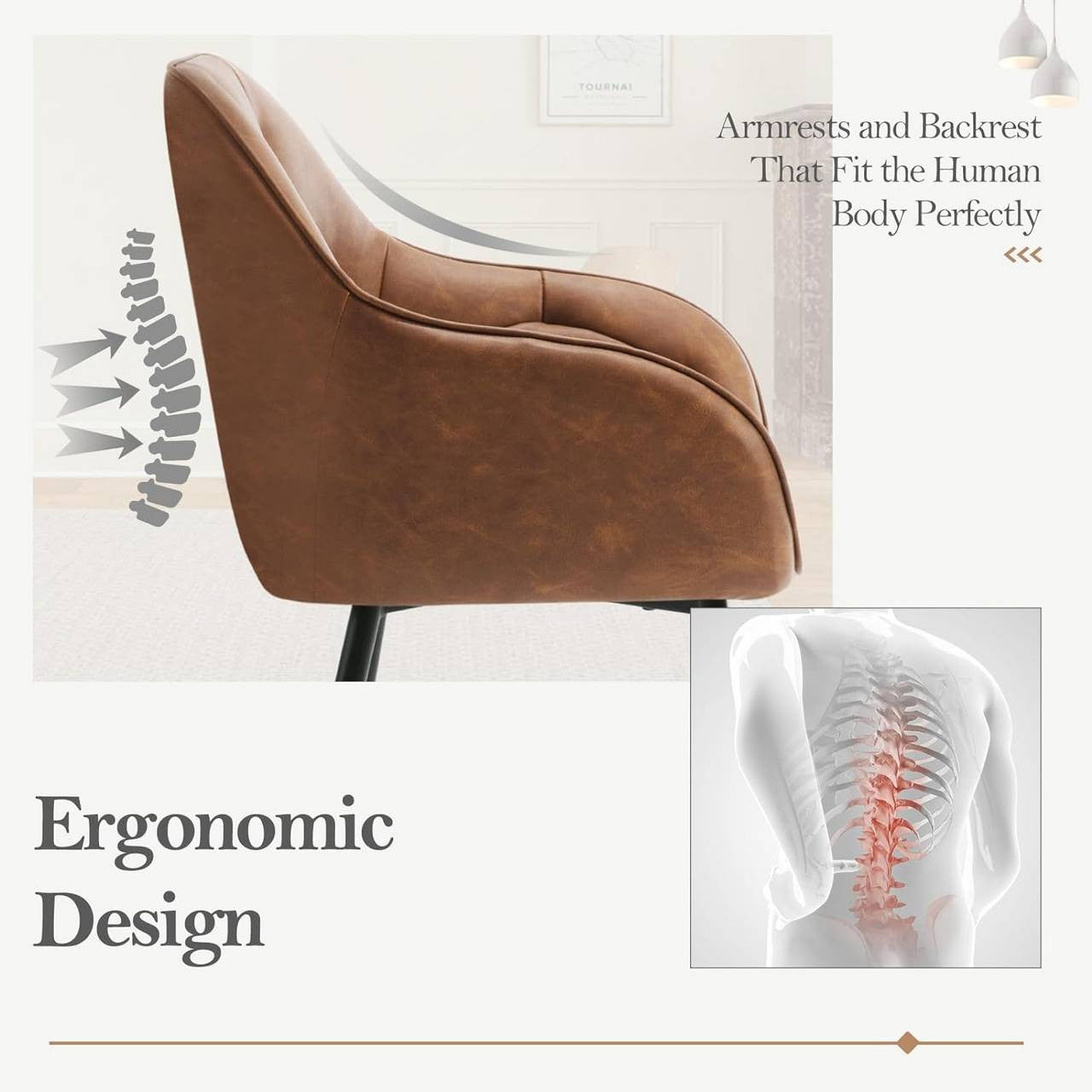 24goodz Ergonomic Dining Chair Set - Soft & Comfortable - Robust & Stable - Vintage Faux Leather - Brown - Set of 6