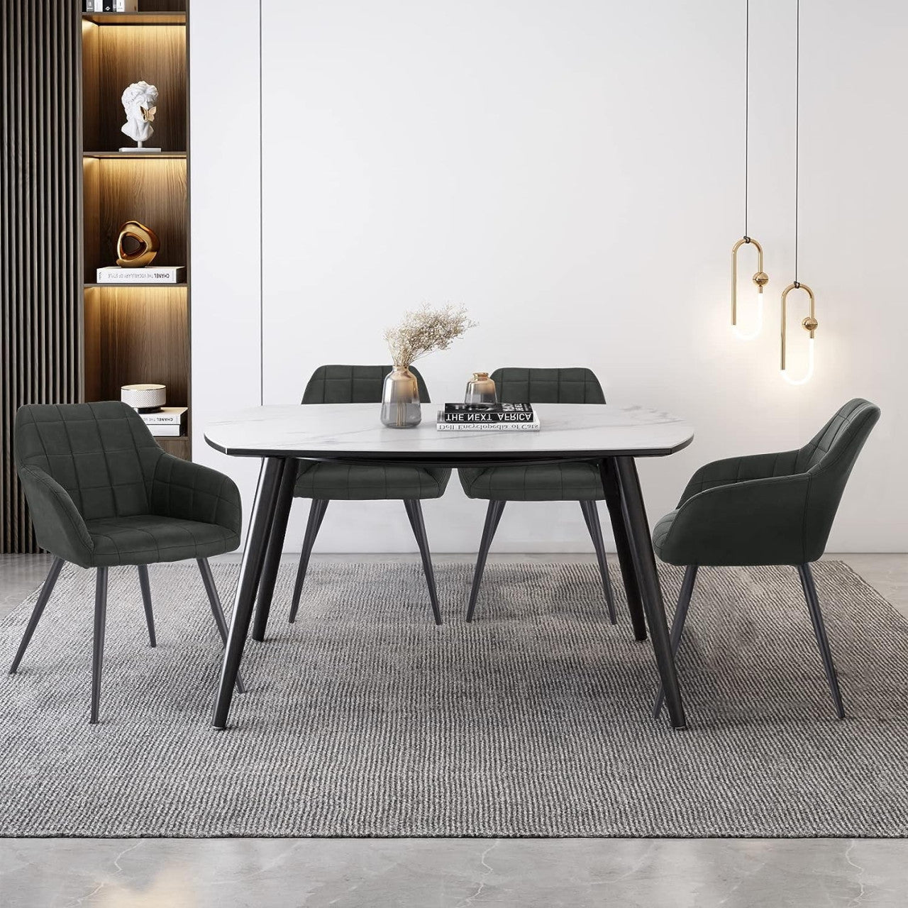 24goodz Dining Chair Set of 2 with Armrests - Ergonomic Comfort - Sturdy and Stylish - Fabric and Metal - Grey