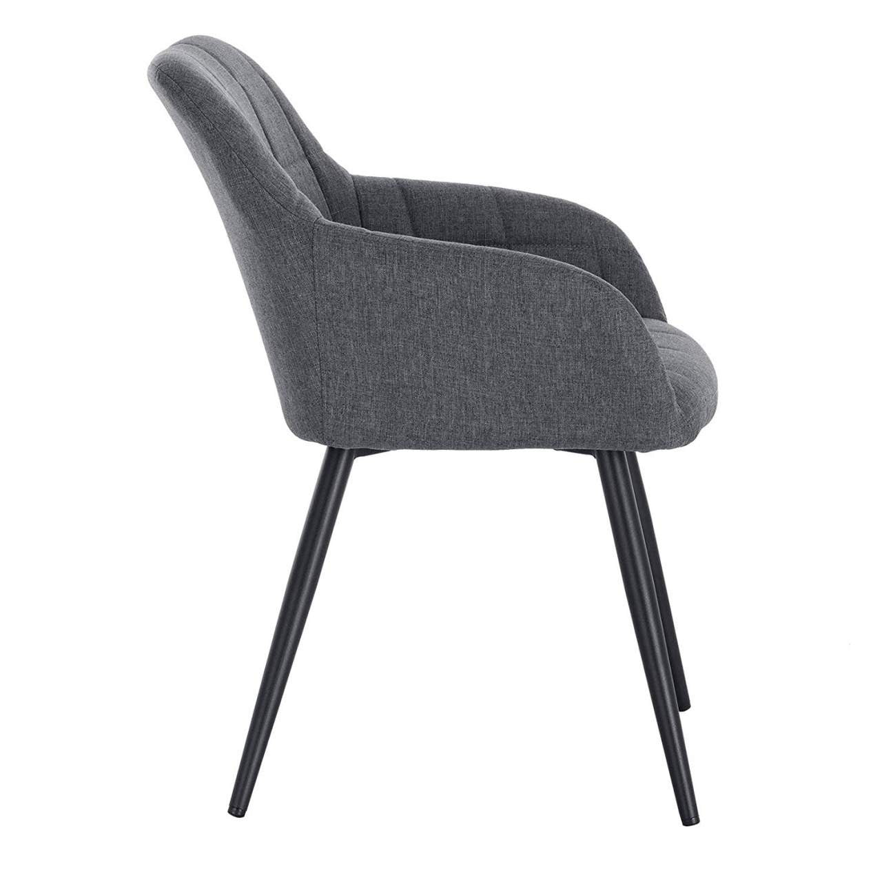 24goodz Dining Chair with Armrests - Ergonomic Comfort - Durable Linen and Metal - Dark Grey - dgr