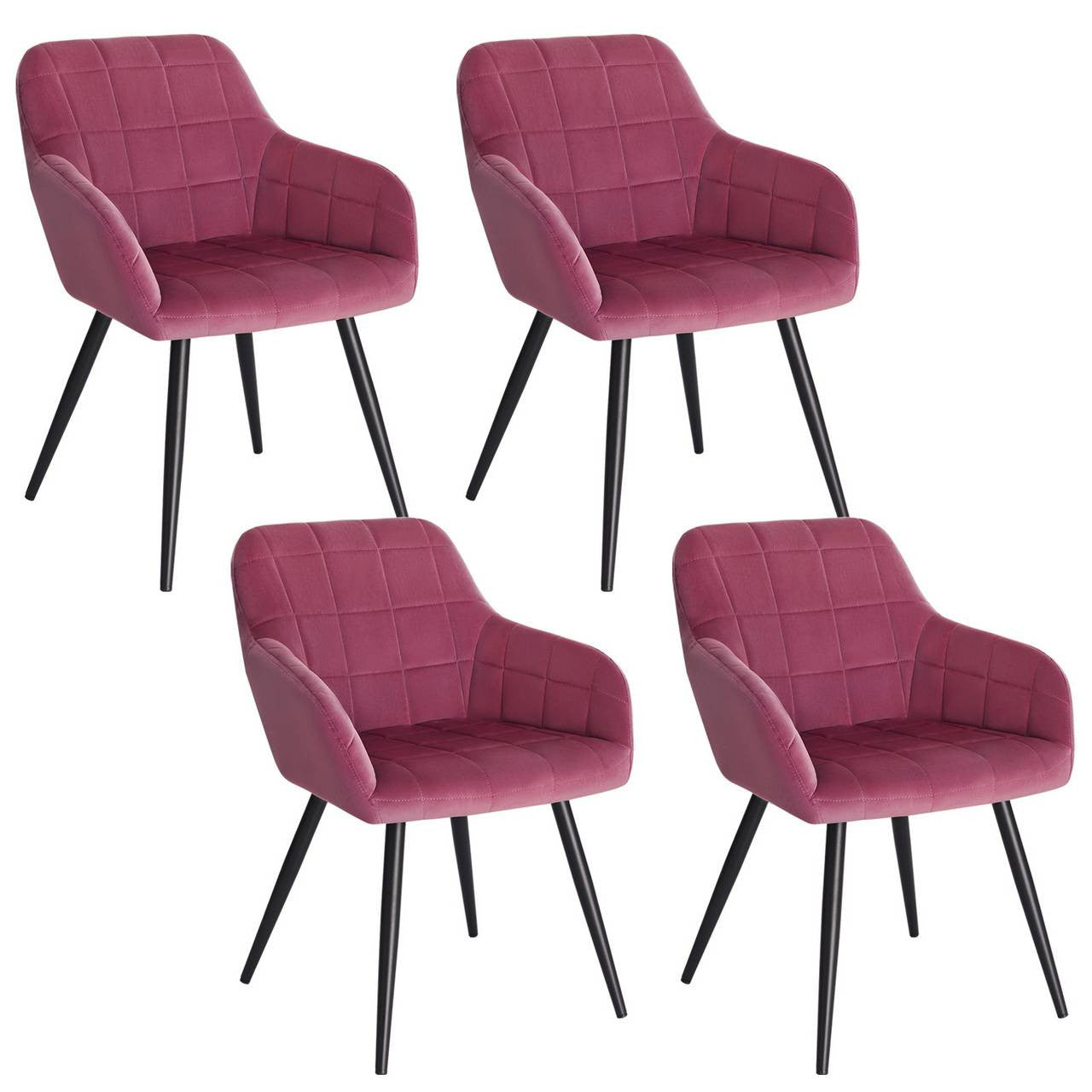 24goodz Set of 4 Dining Chairs with Armrests - High Comfort Design - Durable Velvet Upholstery - Velvet + Metal - Burgundy - bd