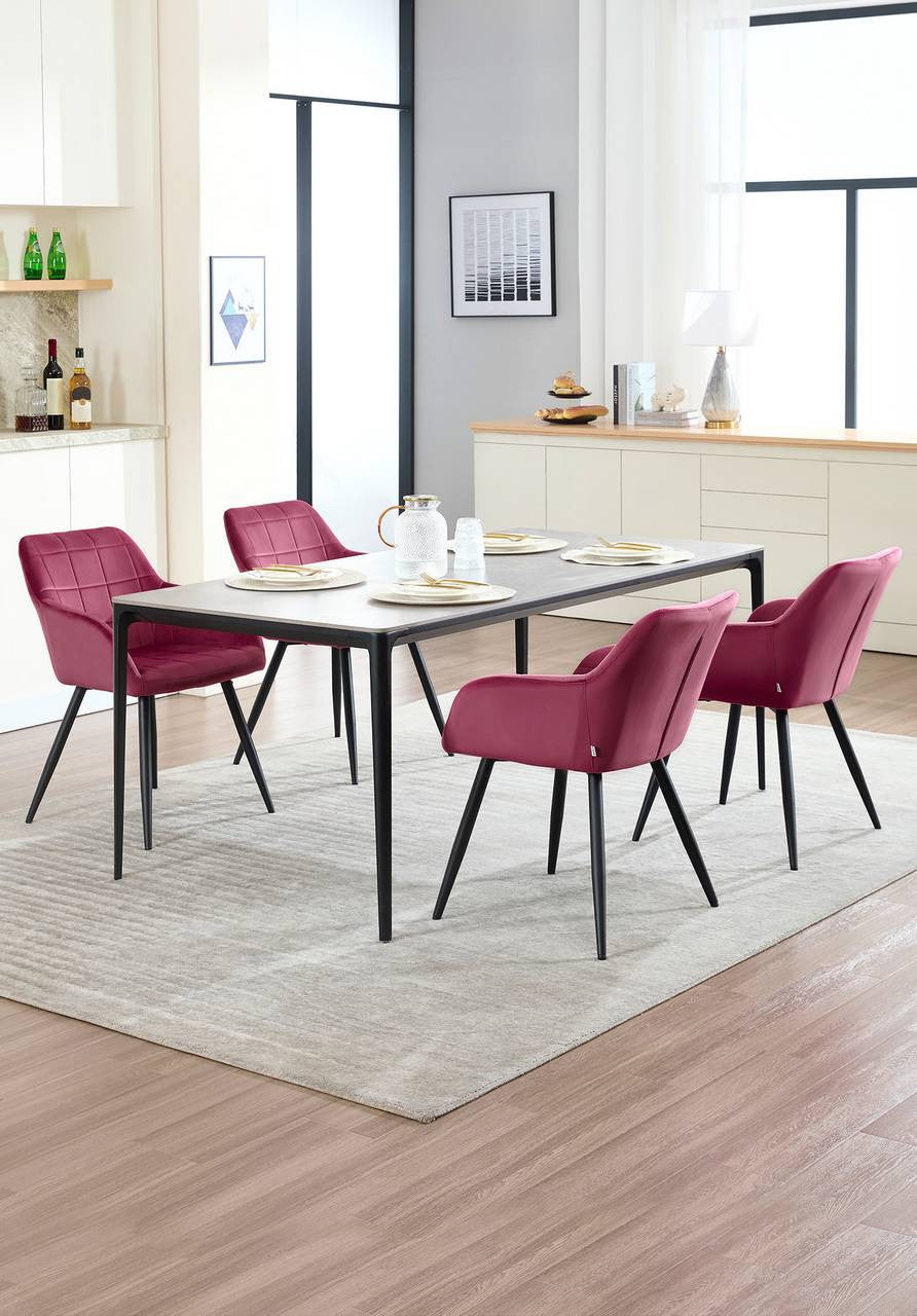 24goodz Set of 4 Dining Chairs with Armrests - High Comfort Design - Durable Velvet Upholstery - Velvet + Metal - Burgundy - bd