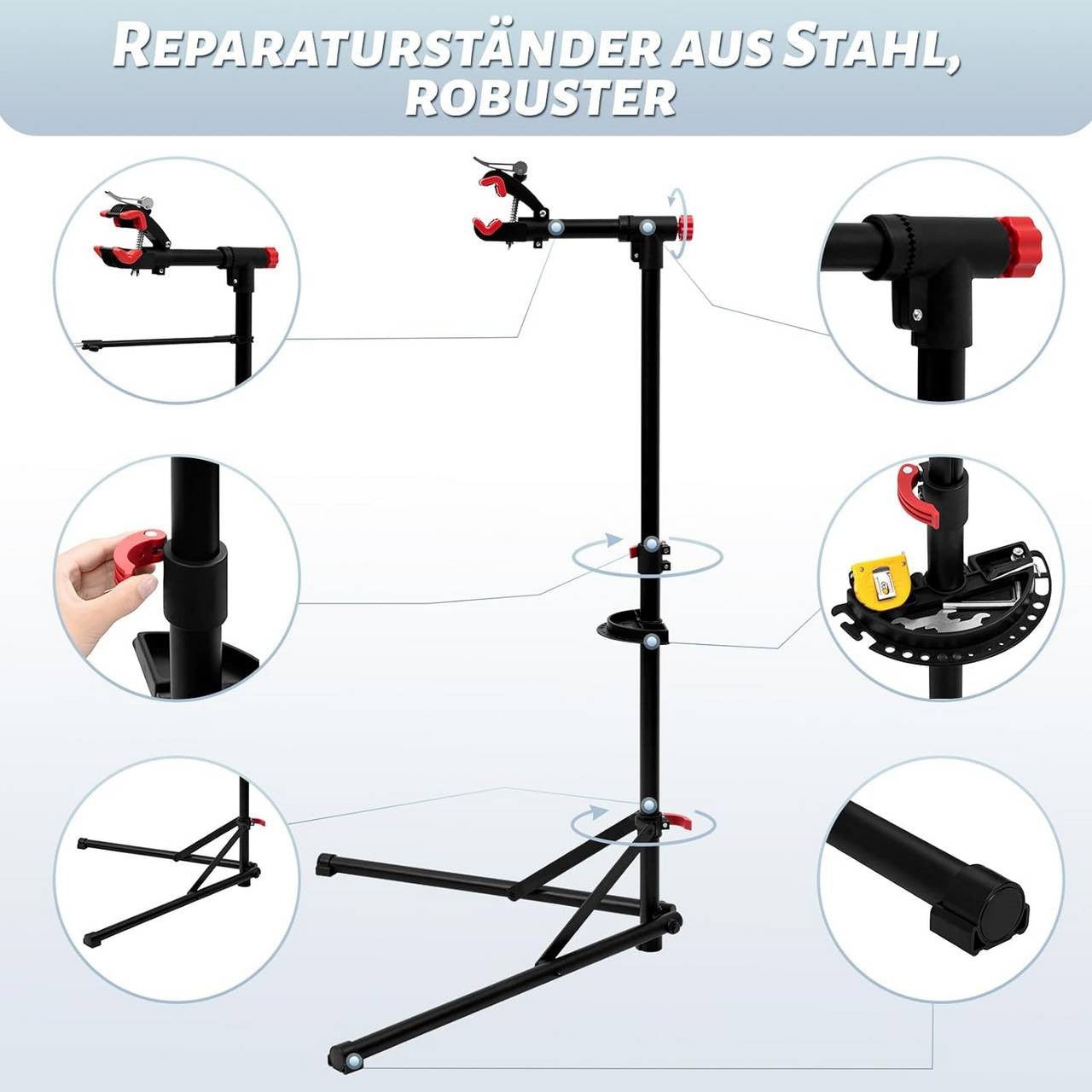 24goodz Bike Repair Stand - Durable and Rust-Resistant - Adjustable Height - Metal - For All Bike Types - 165 cm