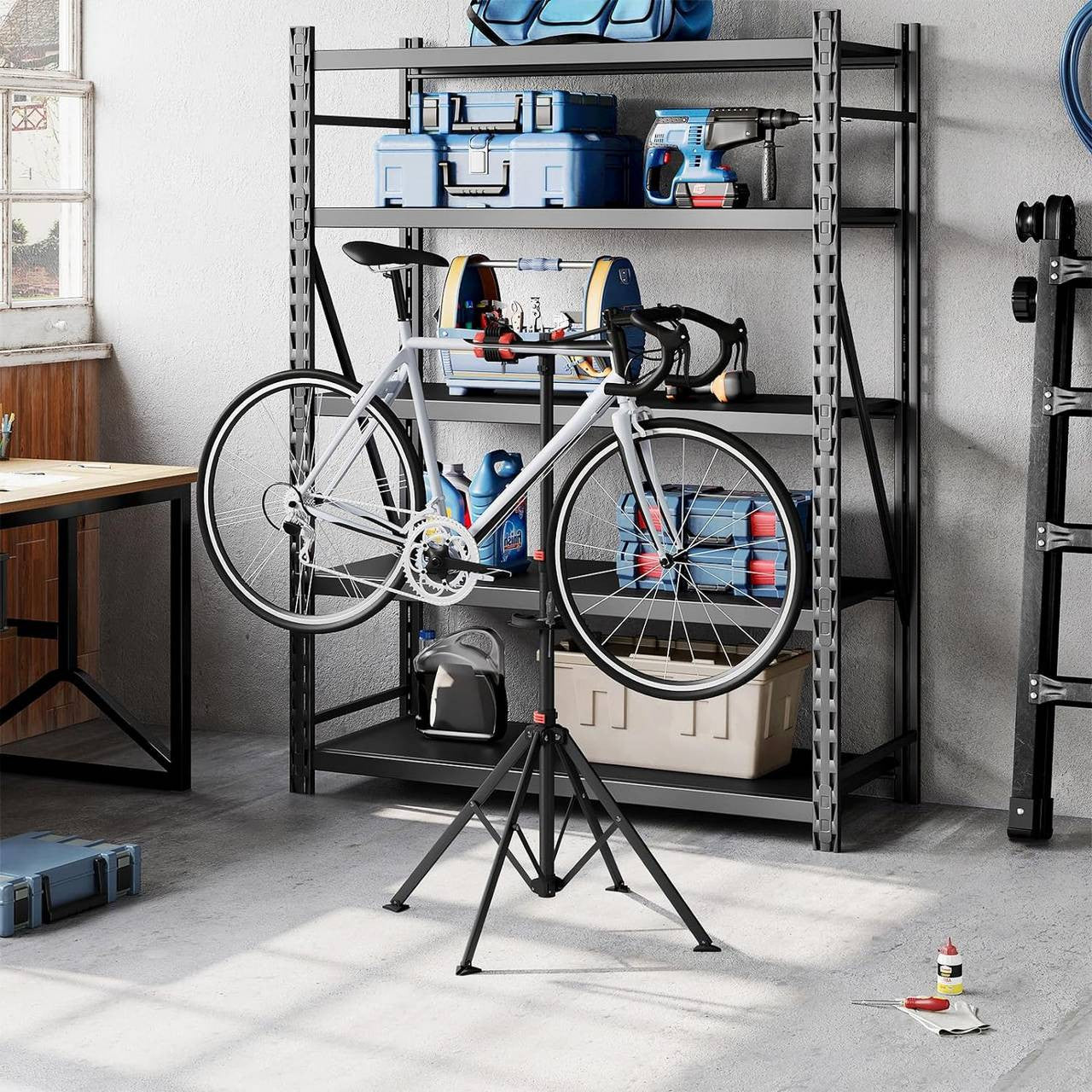 24goodz Bike Repair Stand - Adjustable Height for Comfort - Sturdy Metal Construction - 25 kg Capacity - Black - 185 cm