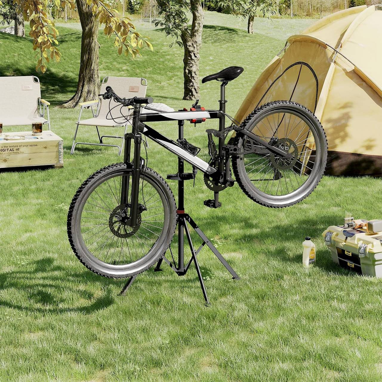 24goodz Bike Repair Stand - Adjustable Height for Comfort - Sturdy Metal Construction - 25 kg Capacity - Black - 185 cm