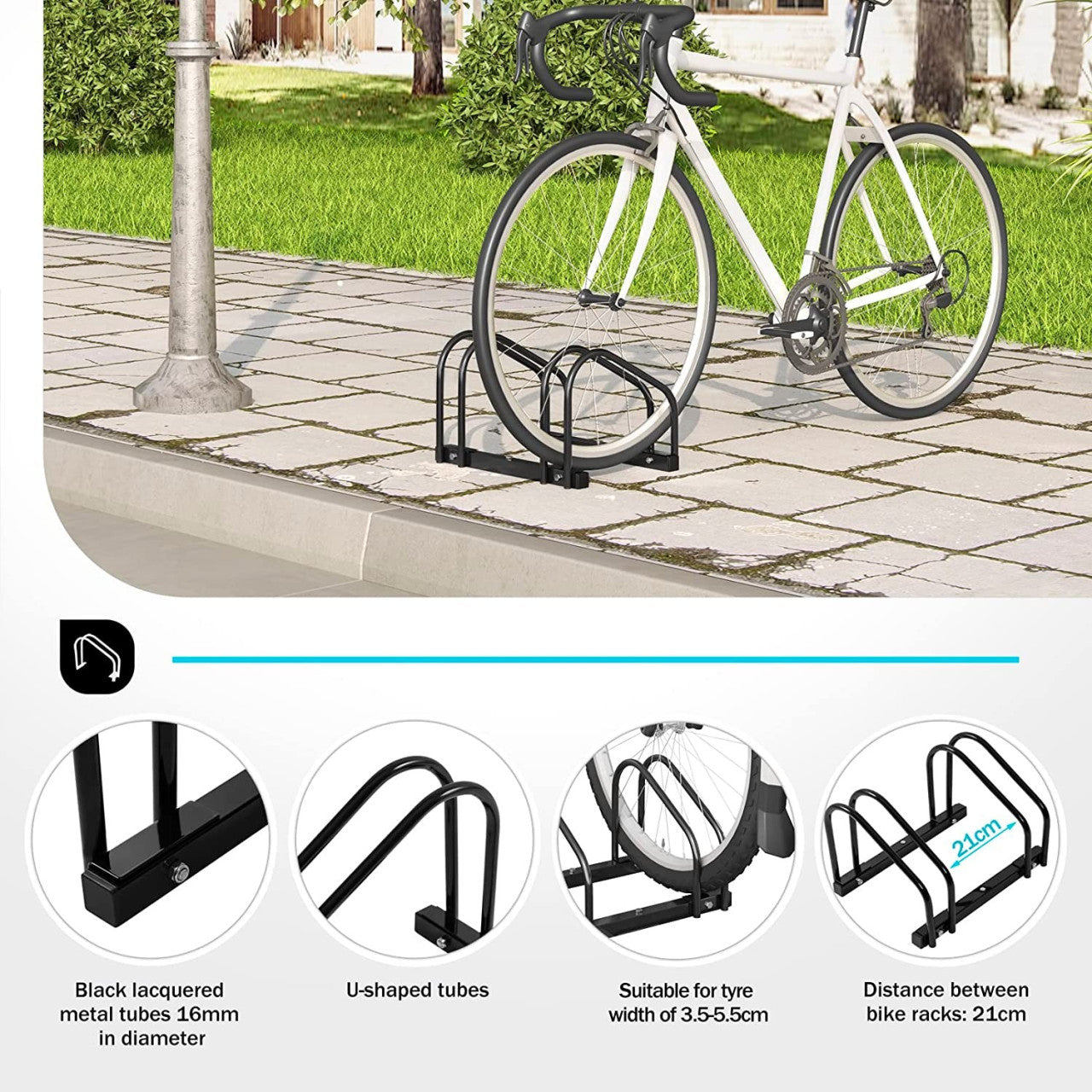 24goodz Bicycle Rack - Robust and Durable - Easy to Install - Galvanized Iron - Black - 40x32x26cm - sz