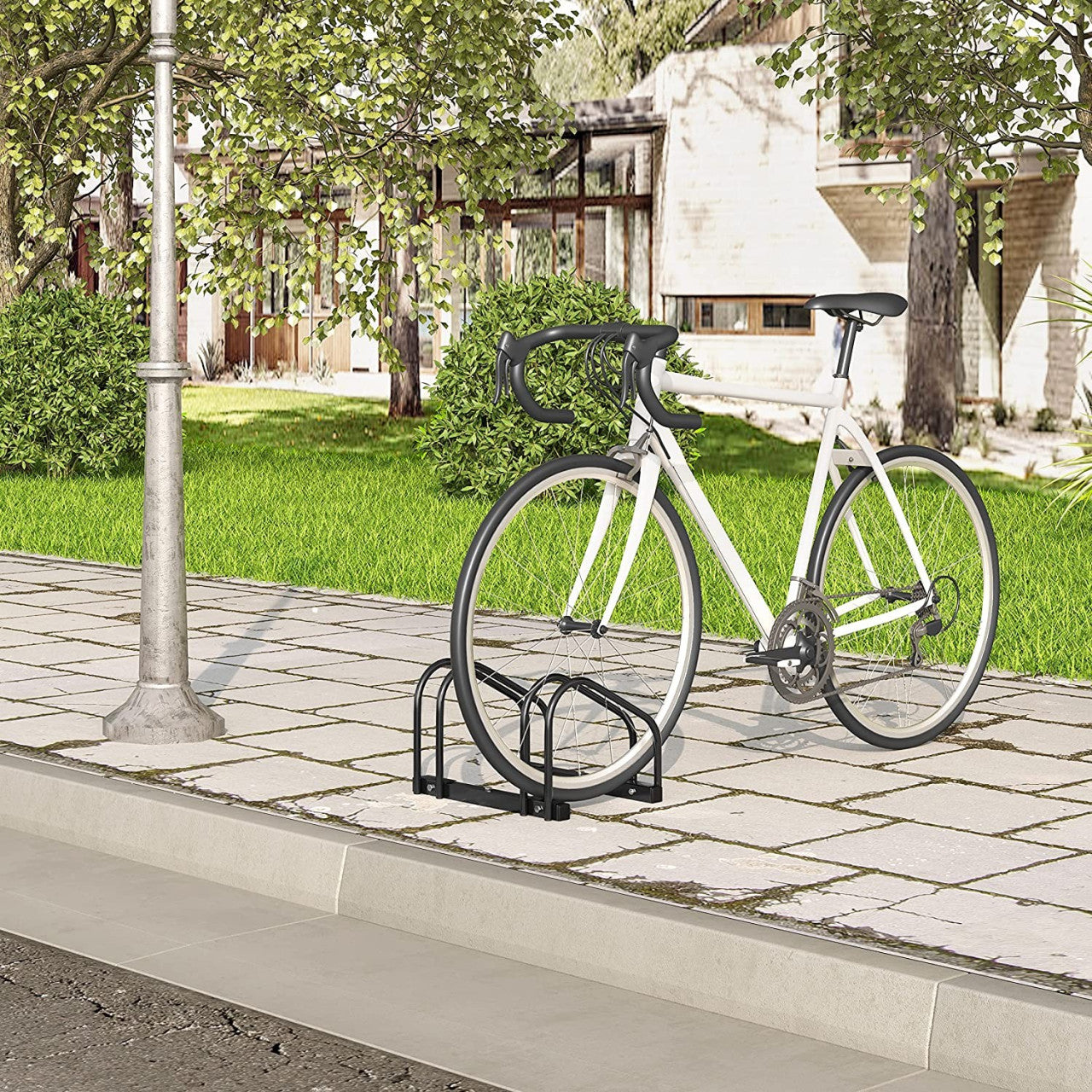 24goodz Bicycle Rack - Robust and Durable - Easy to Install - Galvanized Iron - Black - 40x32x26cm - sz
