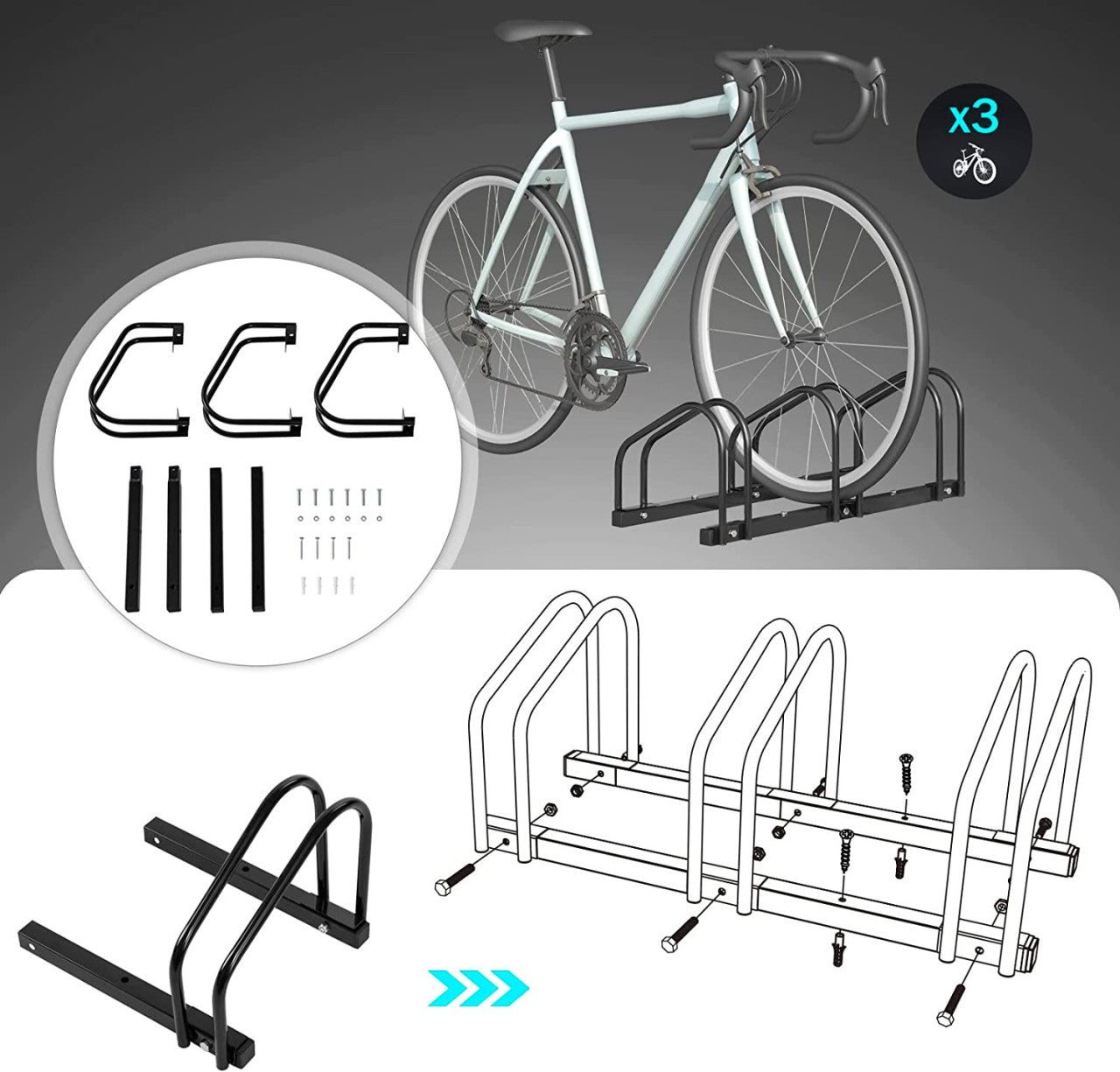 24goodz Bike Rack - Sturdy and Durable - Easy to Assemble - Galvanized Iron - Black - 70.5x32x27cm - sz