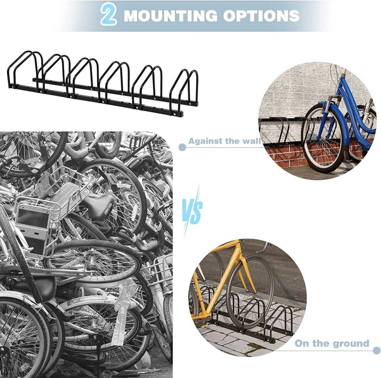 24goodz Bike Rack - Robust and Durable - Easy Installation - Galvanized Iron - Black - 160.5x32x27 cm - sz