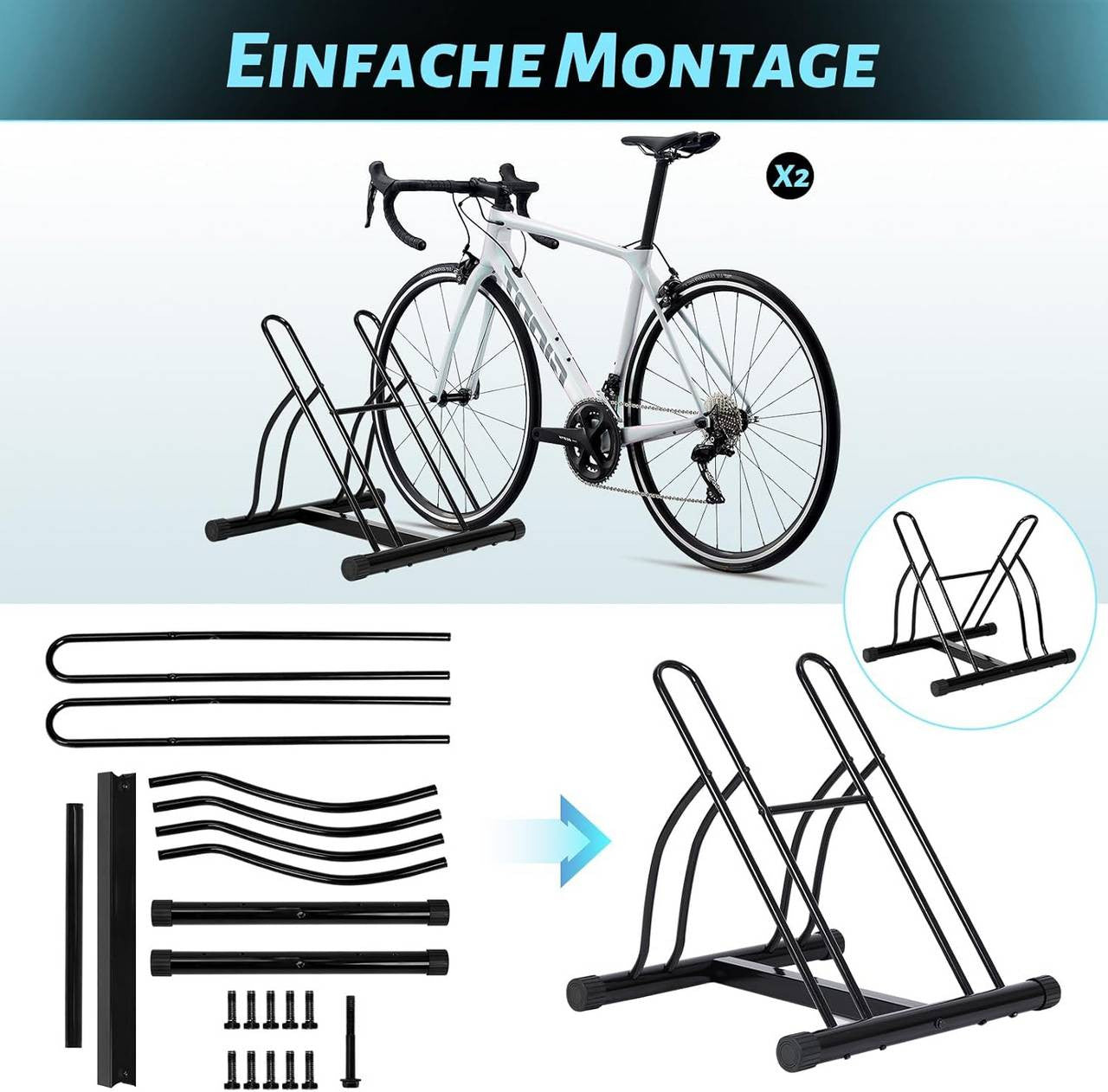 24goodz Bike Stand for 2 Bikes - Robust and Durable - Iron - For Home and Garden - Black - 61 x 57 x 54 cm