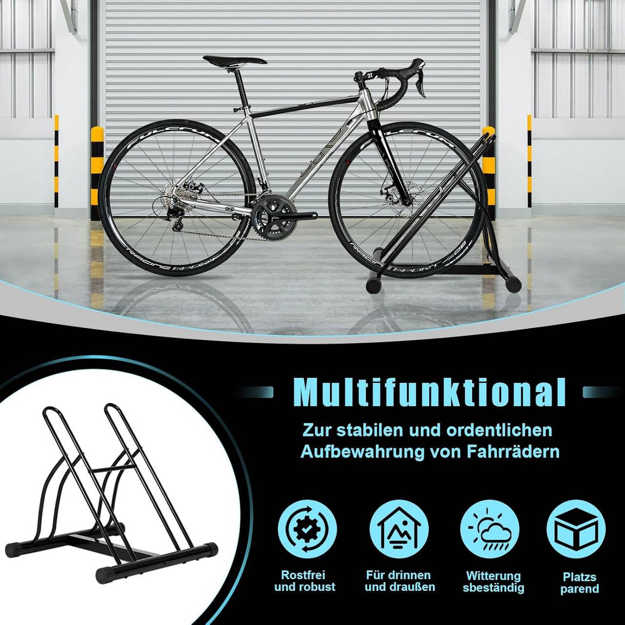 24goodz Bike Stand for 2 Bikes - Robust and Durable - Iron - For Home and Garden - Black - 61 x 57 x 54 cm
