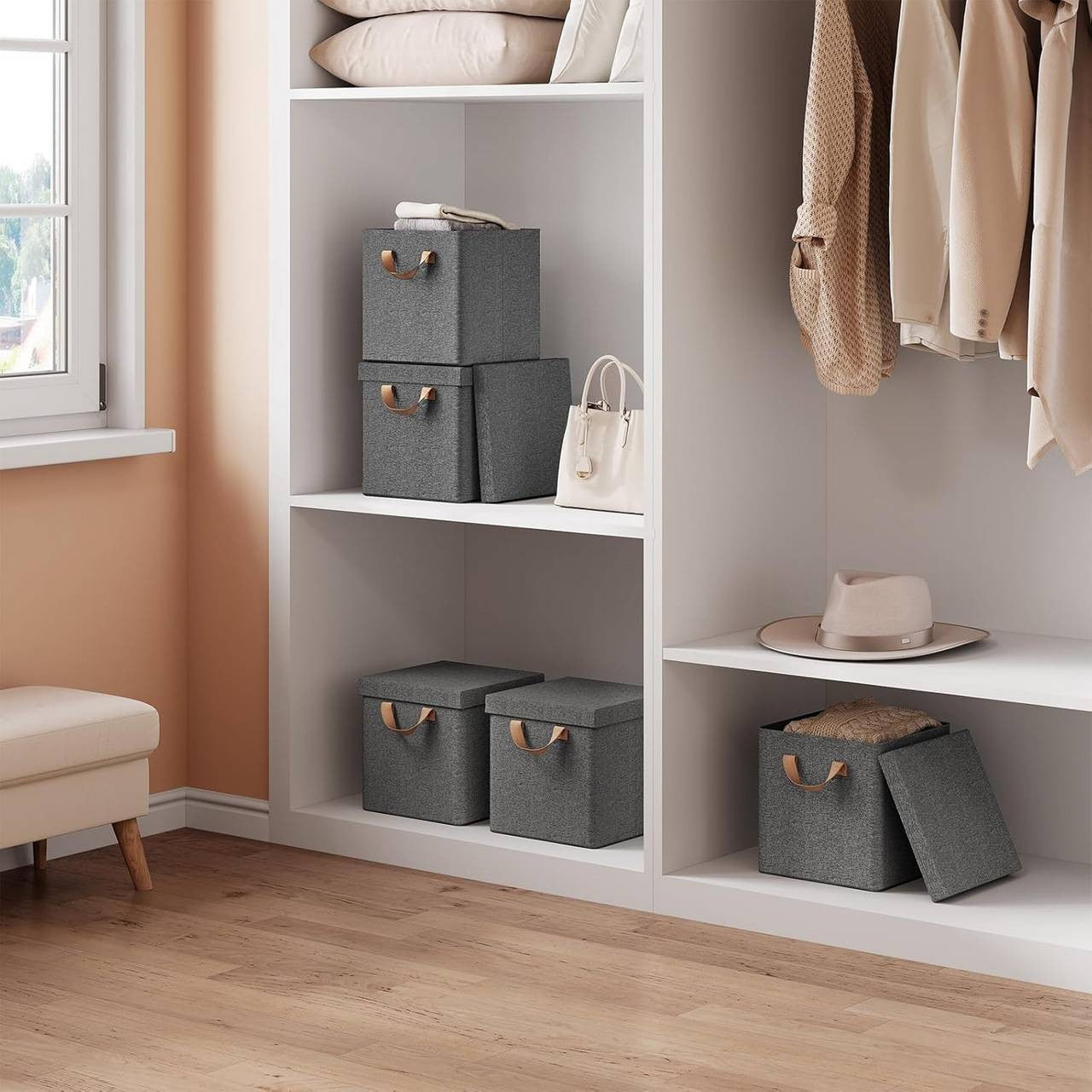 24goodz Foldable Storage Boxes Set of 3 - Durable and Versatile - Polyester and Metal Frame - Grey - 27 x 27 x 27 cm