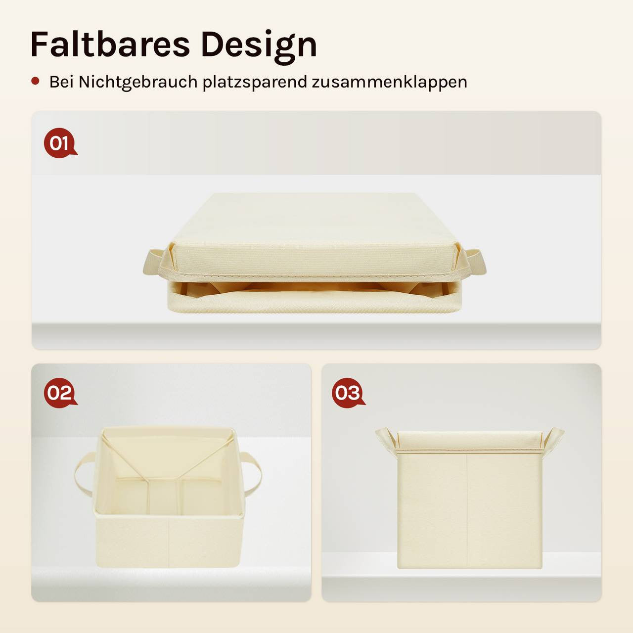 24goodz Foldable Storage Boxes Set of 3 - Durable Metal Frame - Versatile Use - Polyester - For Home Organization - Cream