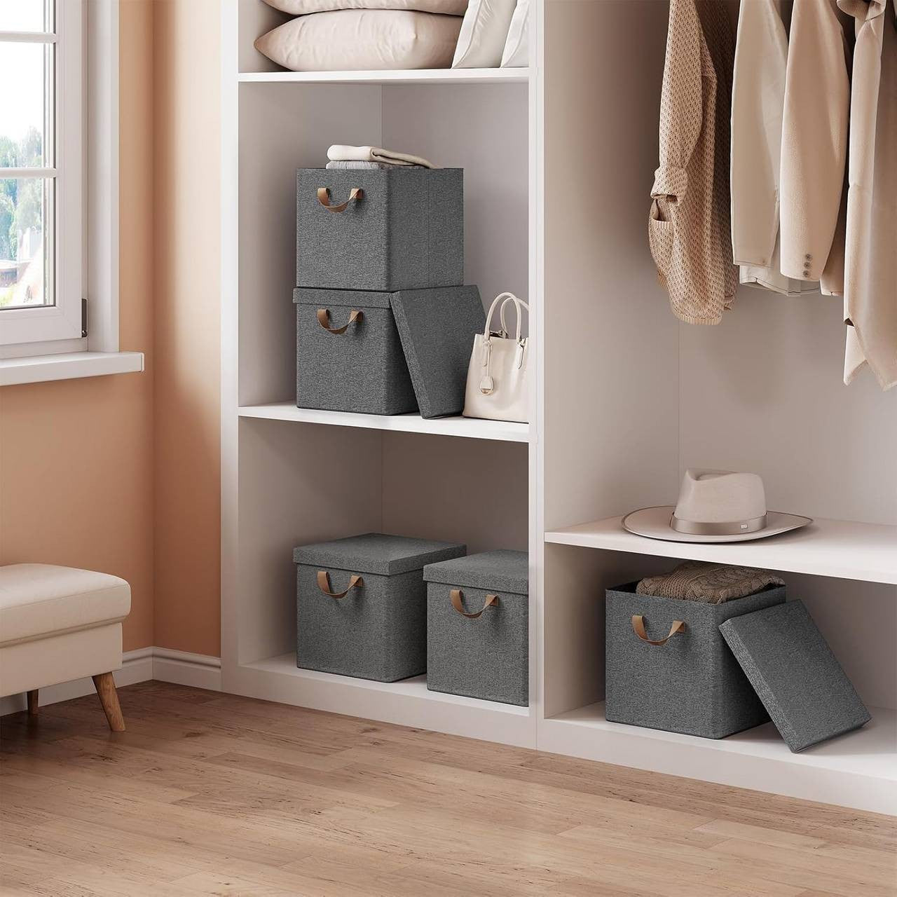 24goodz Foldable Storage Boxes Set of 5 - Durable Metal Frame - Versatile Use - Polyester - For Home Organization - Grey