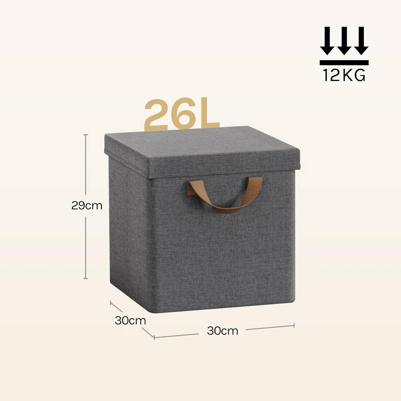 24goodz Foldable Storage Boxes Set of 3 - Durable and Versatile Design - Polyester and Metal Frame - Grey - 30x30x29 cm