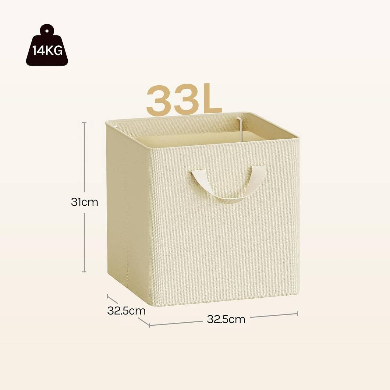 24goodz Foldable Storage Bins Set of 3 - Durable and Versatile - Polyester and Metal - For Home Organization - Cream