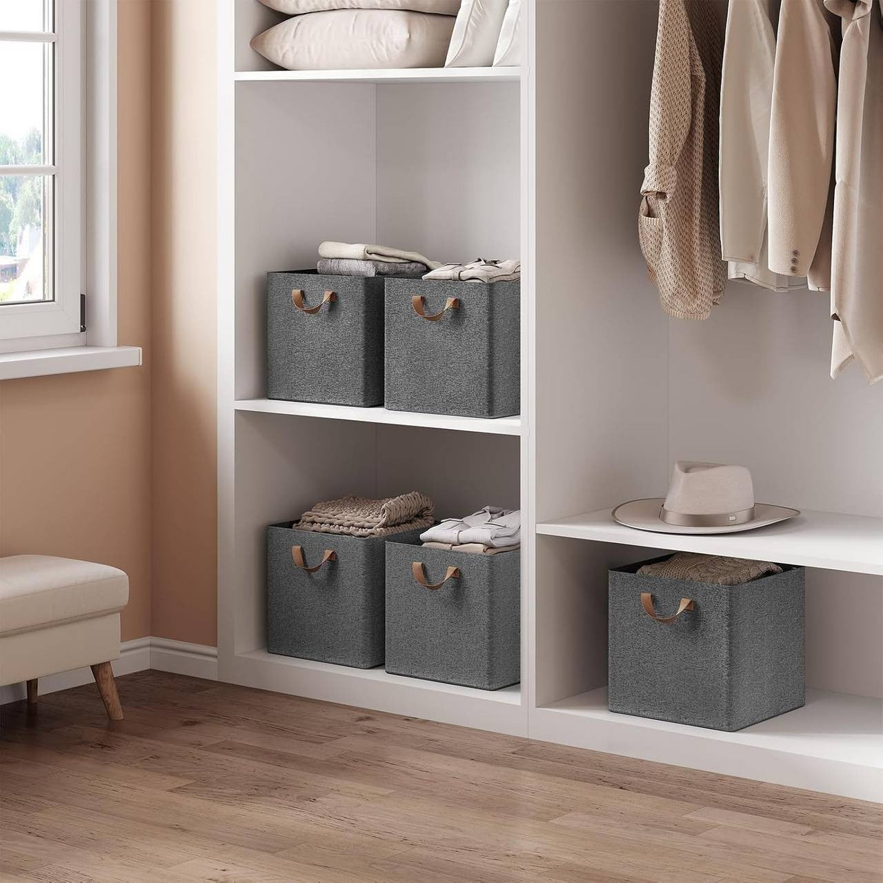24goodz Foldable Storage Boxes Set of 3 - Durable and Versatile - Polyester and Metal - For Home Organization - Grey