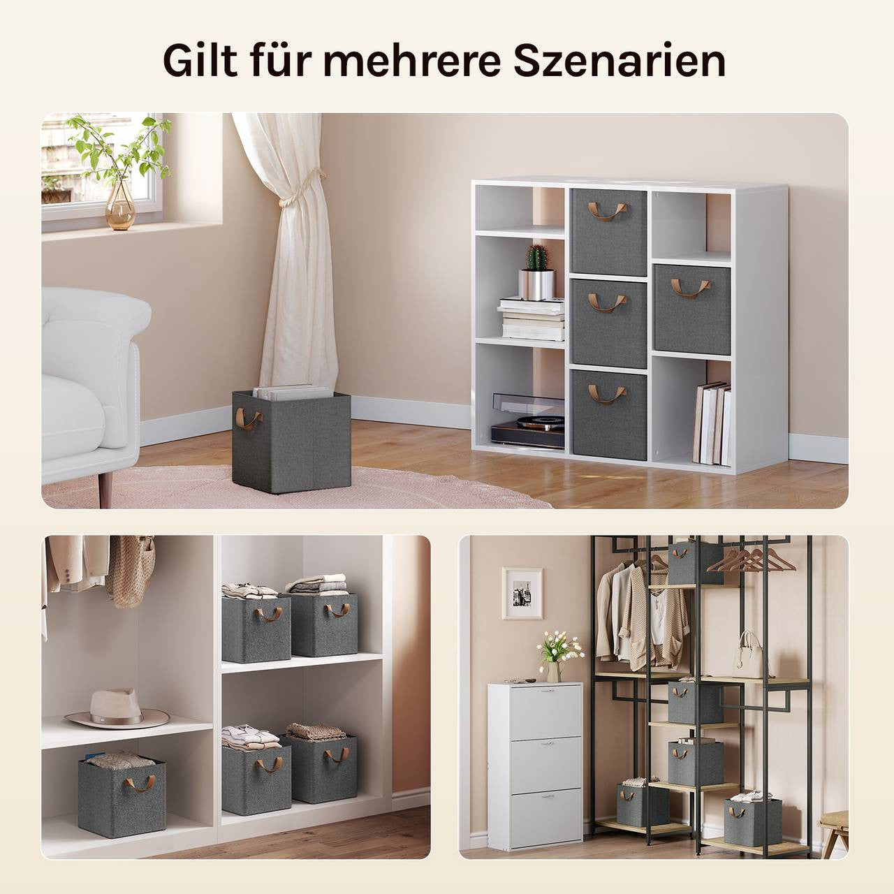 24goodz Foldable Storage Boxes Set of 3 - Durable and Versatile - Polyester and Metal - For Home Organization - Grey