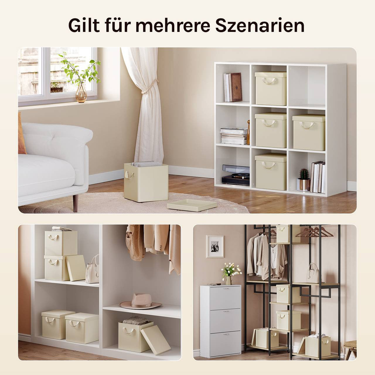 24goodz Foldable Storage Boxes Set of 5 - Durable and Versatile - Polyester and Metal Frame - For Home Organization - Cream