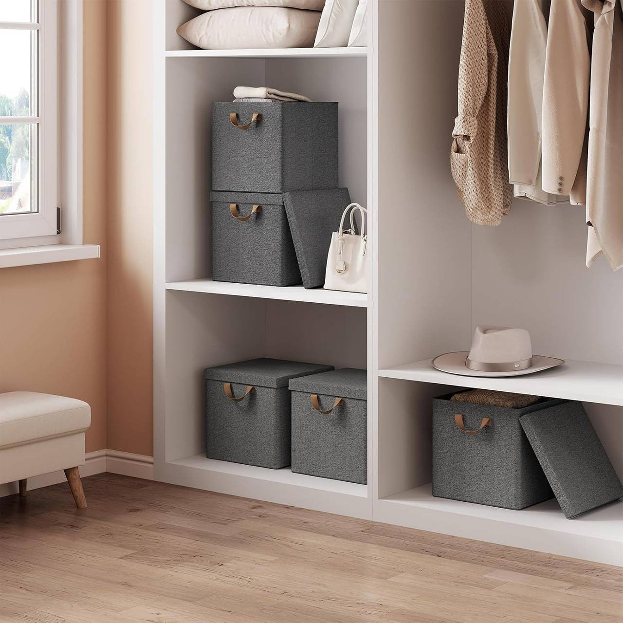 24goodz Foldable Storage Boxes - Durable and Versatile - Polyester and Metal Frame - For Home Organization - Grey