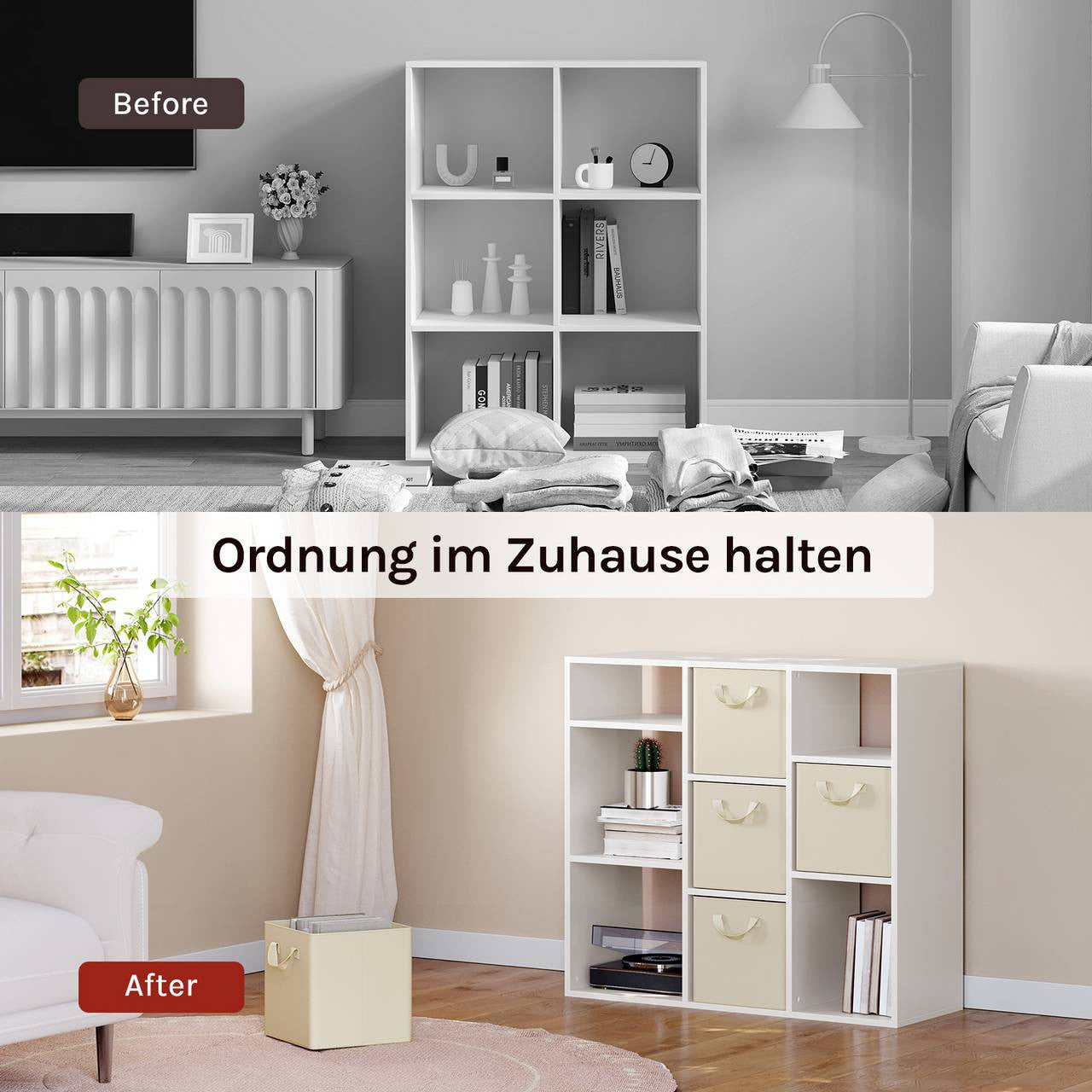 24goodz Foldable Storage Boxes Set of 5 - Durable and Versatile - Polyester and Metal - For Home Organization - Cream