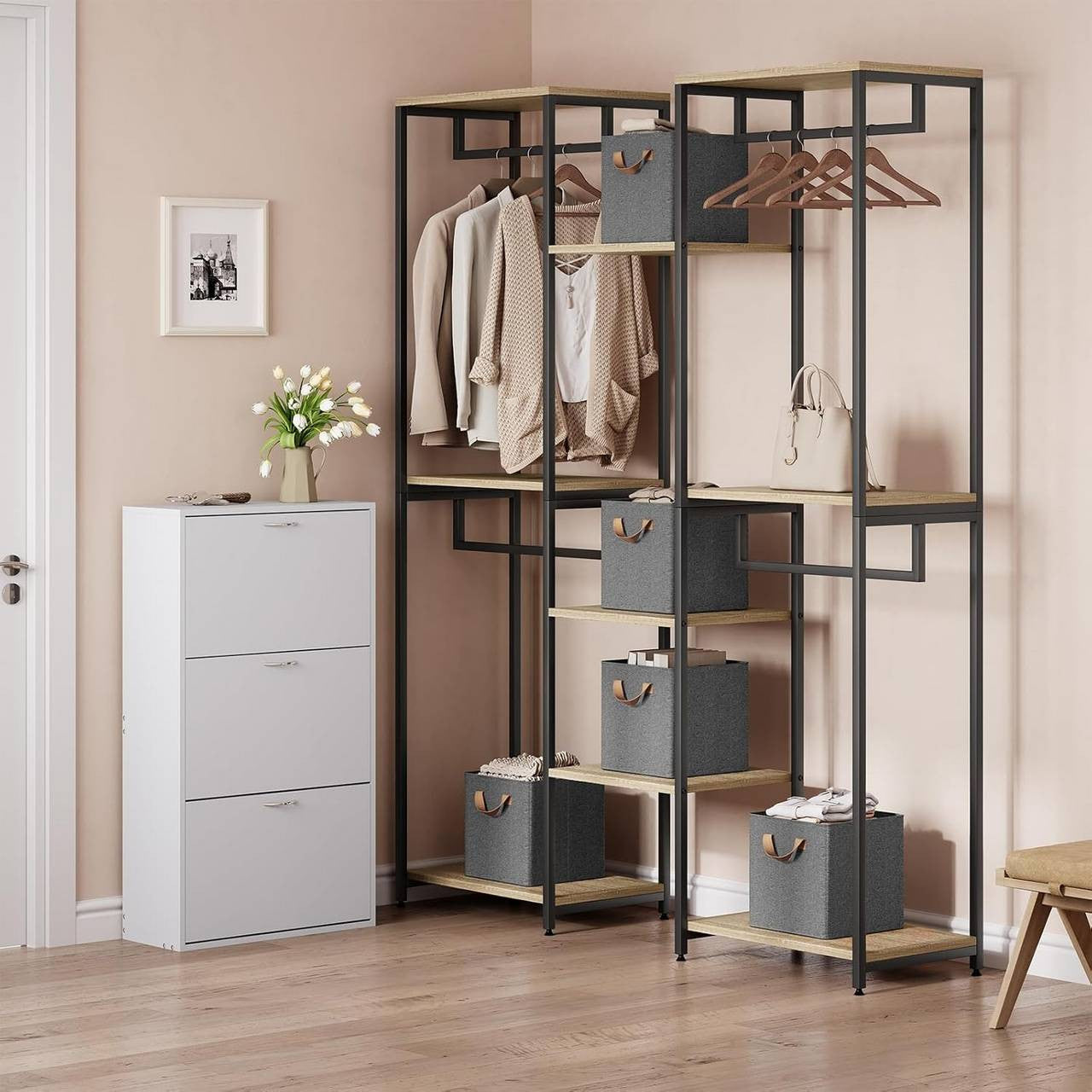 24goodz Foldable Storage Boxes Set of 5 - Durable and Versatile - Polyester and Metal - For Home Organization - Grey