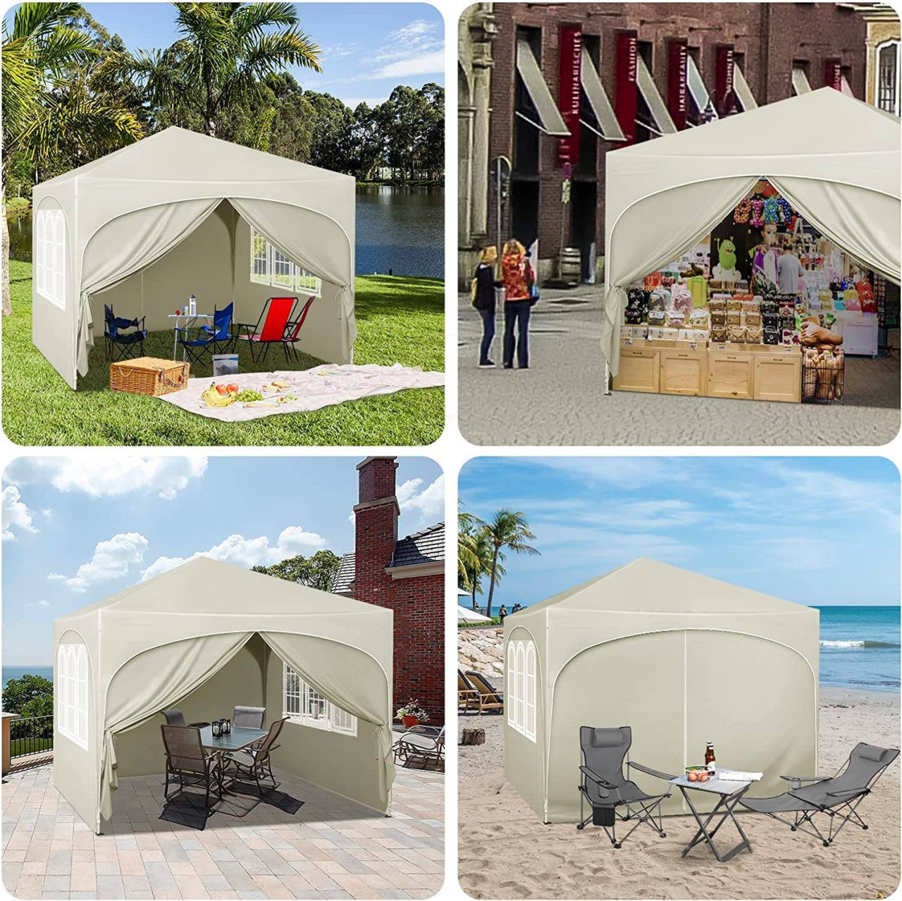 24goodz Foldable Pavilion 3x3 m - Water-Resistant with UV Protection 50+ - Easy to Use - 210D Oxford Fabric - For Outdoor Gatherings - Beige