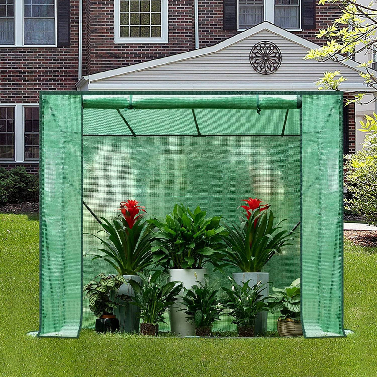 24goodz Greenhouse PE Semi-Transparent - Protects Plants from Weather - Easy Assembly - PE - For Garden Lovers - 200 x 77 x 146/169 cm - Green - gn