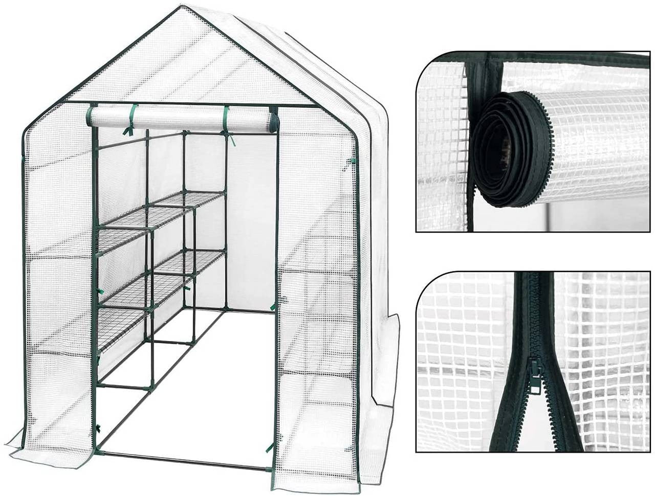 24goodz Greenhouse 143x215x195 cm - Perfect for Growing Plants - UV-Resistant PVC - For Garden Enthusiasts - White/Green - ws