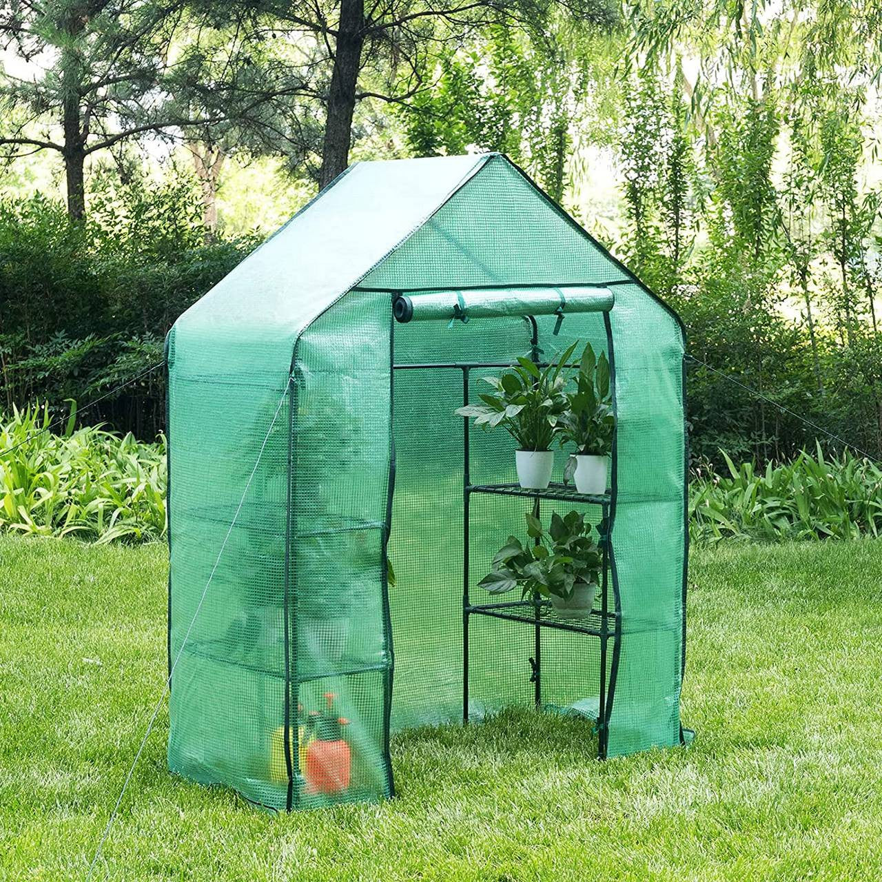 24goodz Greenhouse 143x73x195cm - Perfect for Plant Growth - Easy to Assemble - UV-Resistant PE Fabric - For Garden Enthusiasts - White/Green - gn
