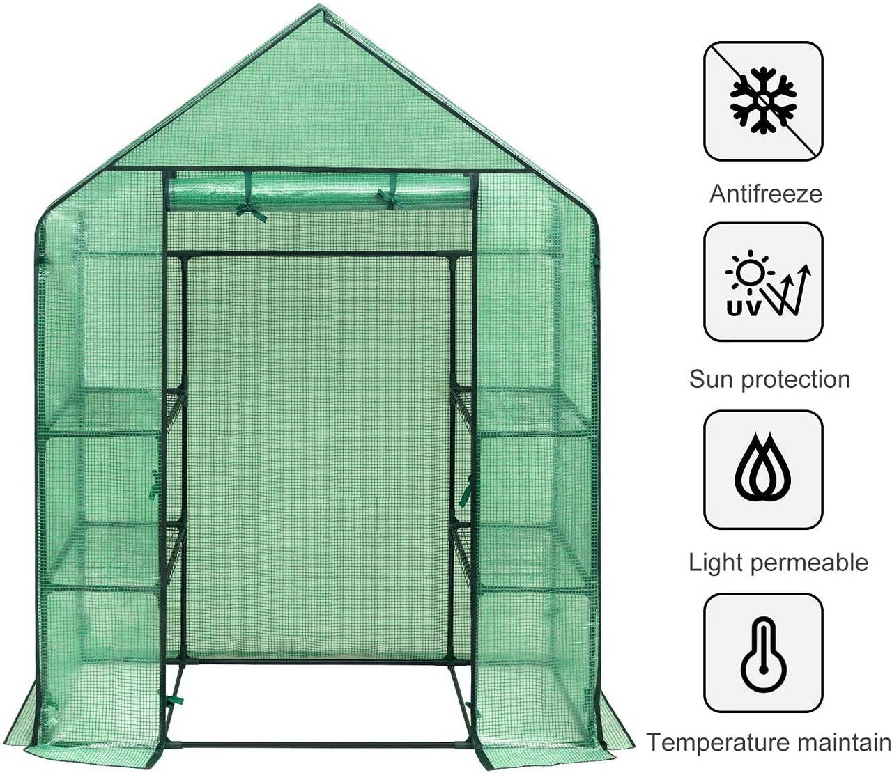 24goodz Greenhouse 143x73x195cm - Perfect for Plant Growth - Easy to Assemble - UV-Resistant PE Fabric - For Garden Enthusiasts - White/Green - gn