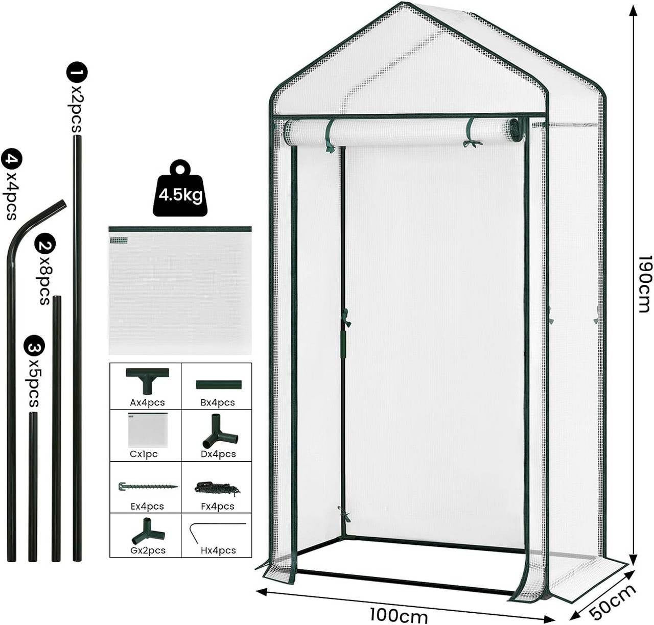 24goodz Greenhouse - Optimal Climate for Plants - Durable and Stable - Steel Frame - For Garden Enthusiasts - White