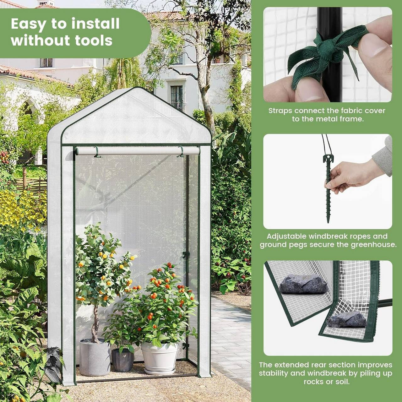 24goodz Greenhouse - Optimal Climate for Plants - Durable and Stable - Steel Frame - For Garden Enthusiasts - White