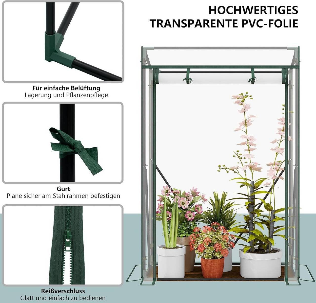 24goodz Transparent PVC Greenhouse - Perfect Growing Environment - Easy to Assemble - PVC - For Gardening Enthusiasts - 100x50x150/136 cm - tp