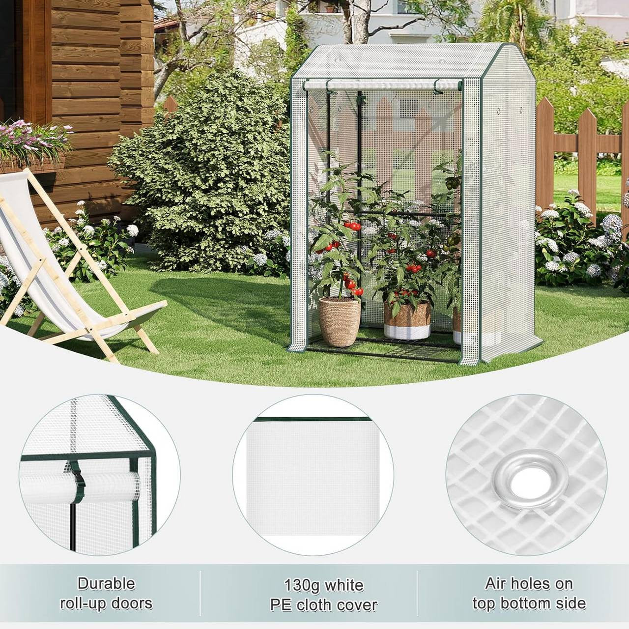 24goodz Mini Greenhouse with Ventilation Windows - Optimal Climate for Plants - Durable and Stable - Steel Frame - For Gardening Enthusiasts - White