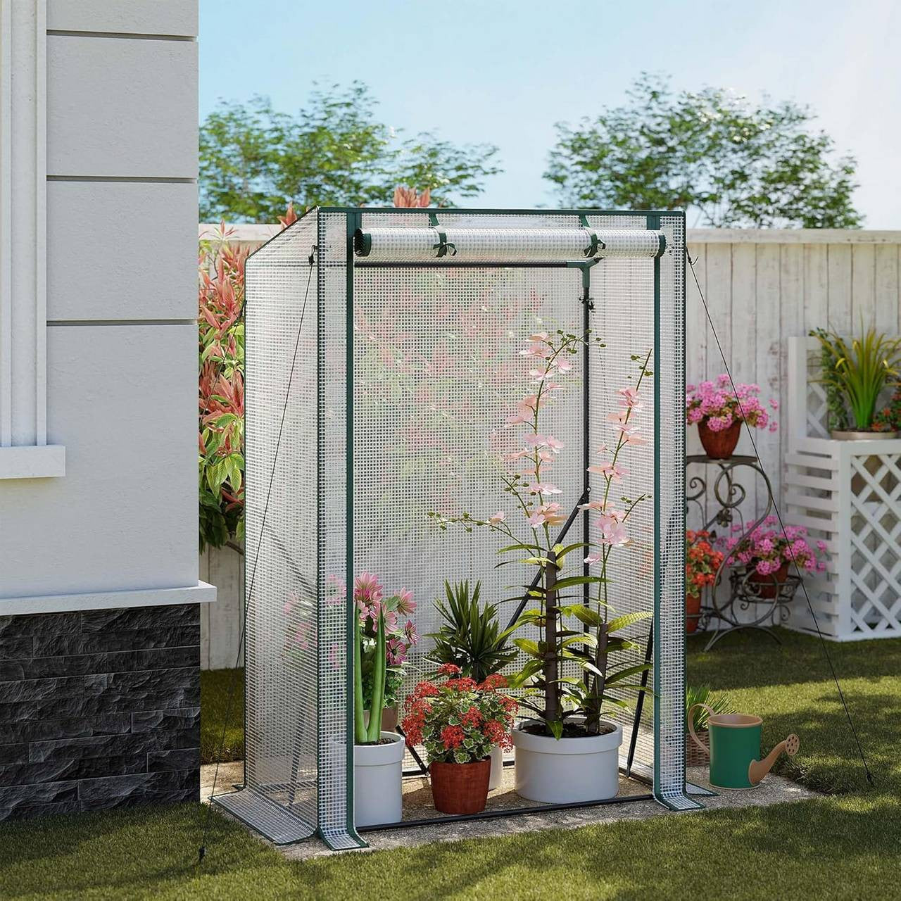24goodz Mini Greenhouse - Weatherproof Protection - Easy Assembly - Steel and PE - For Garden Enthusiasts - White - ws