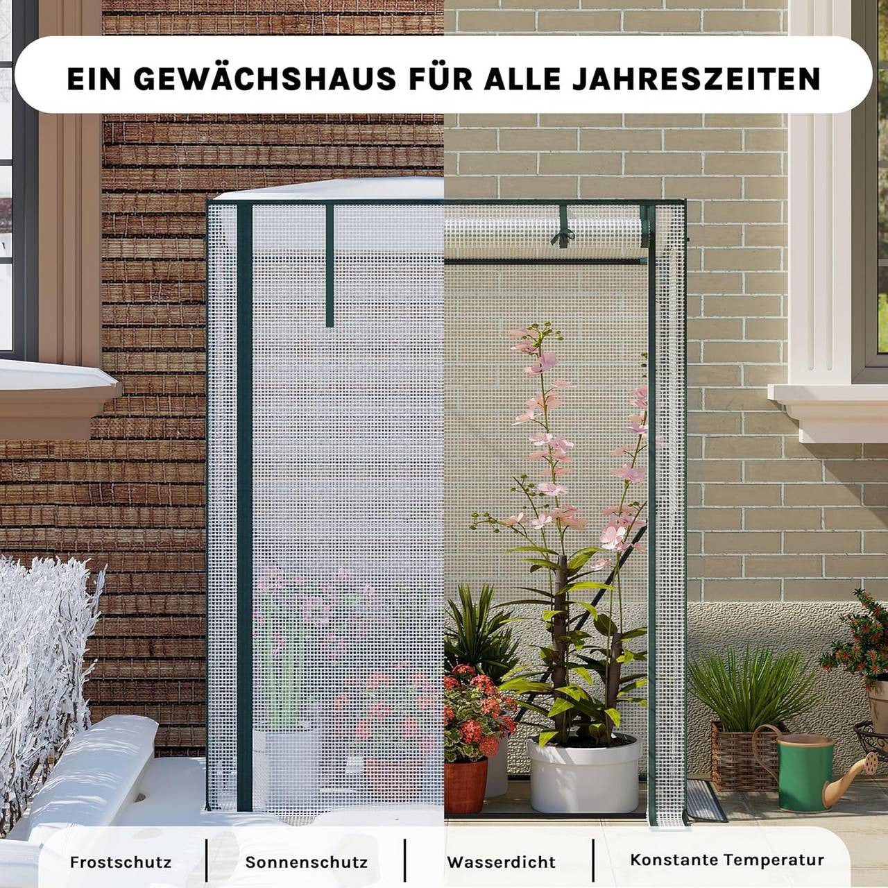 24goodz Mini Greenhouse - Weatherproof Protection - Easy Assembly - Steel and PE - For Garden Enthusiasts - White - ws