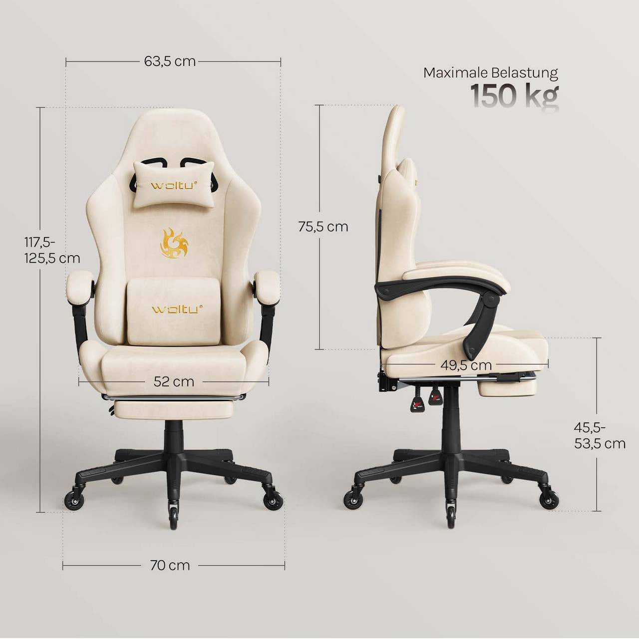 24goodz Ergonomic Gaming Chair - Intelligent Connected Armrests - 4D Adaptive System - PU - For Gamers and Home Office - Cream - cm