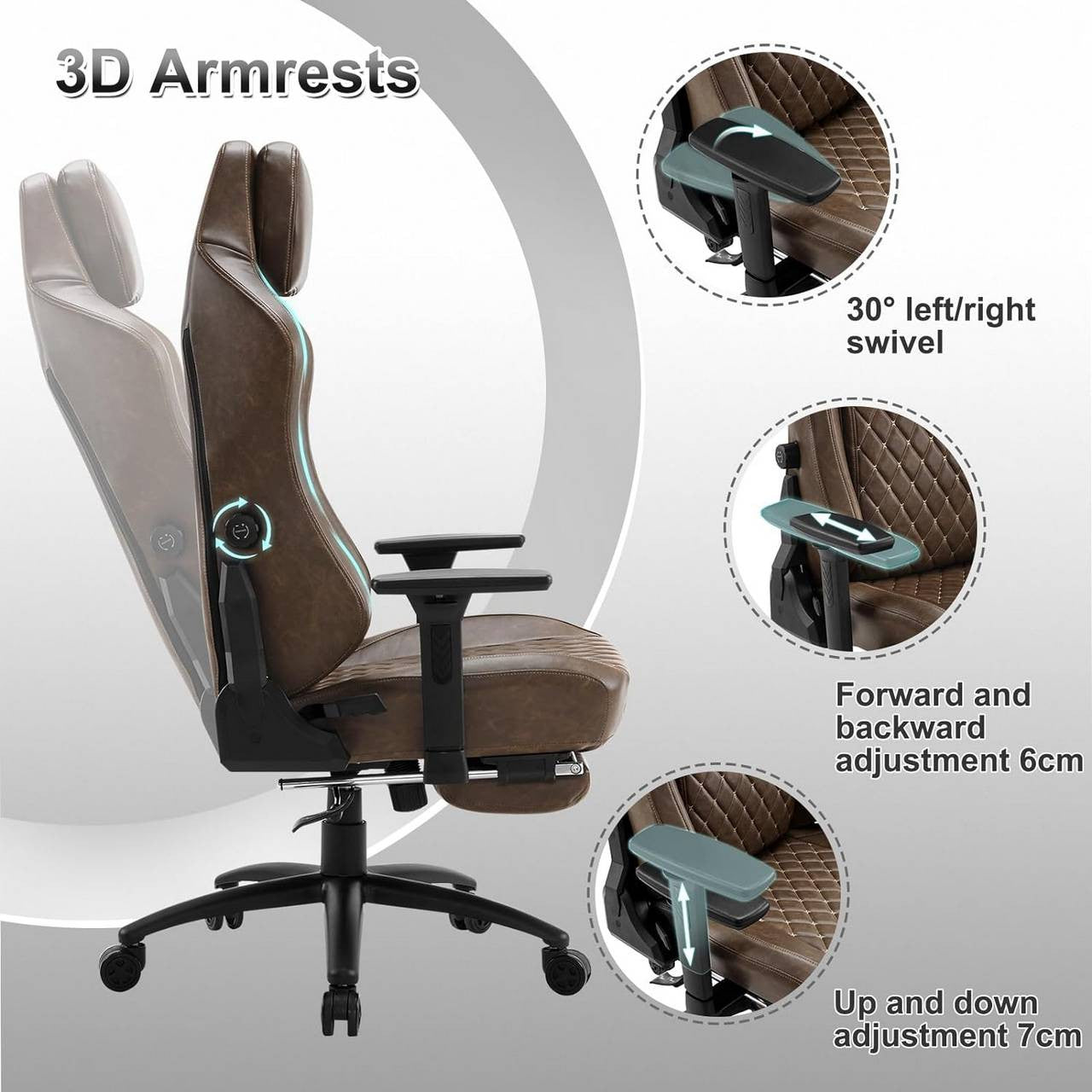 24goodz Gaming Chair with Adaptive Lumbar Support - Ergonomic Design - Vintage Faux Leather - For Gamers and Home Office - Brown