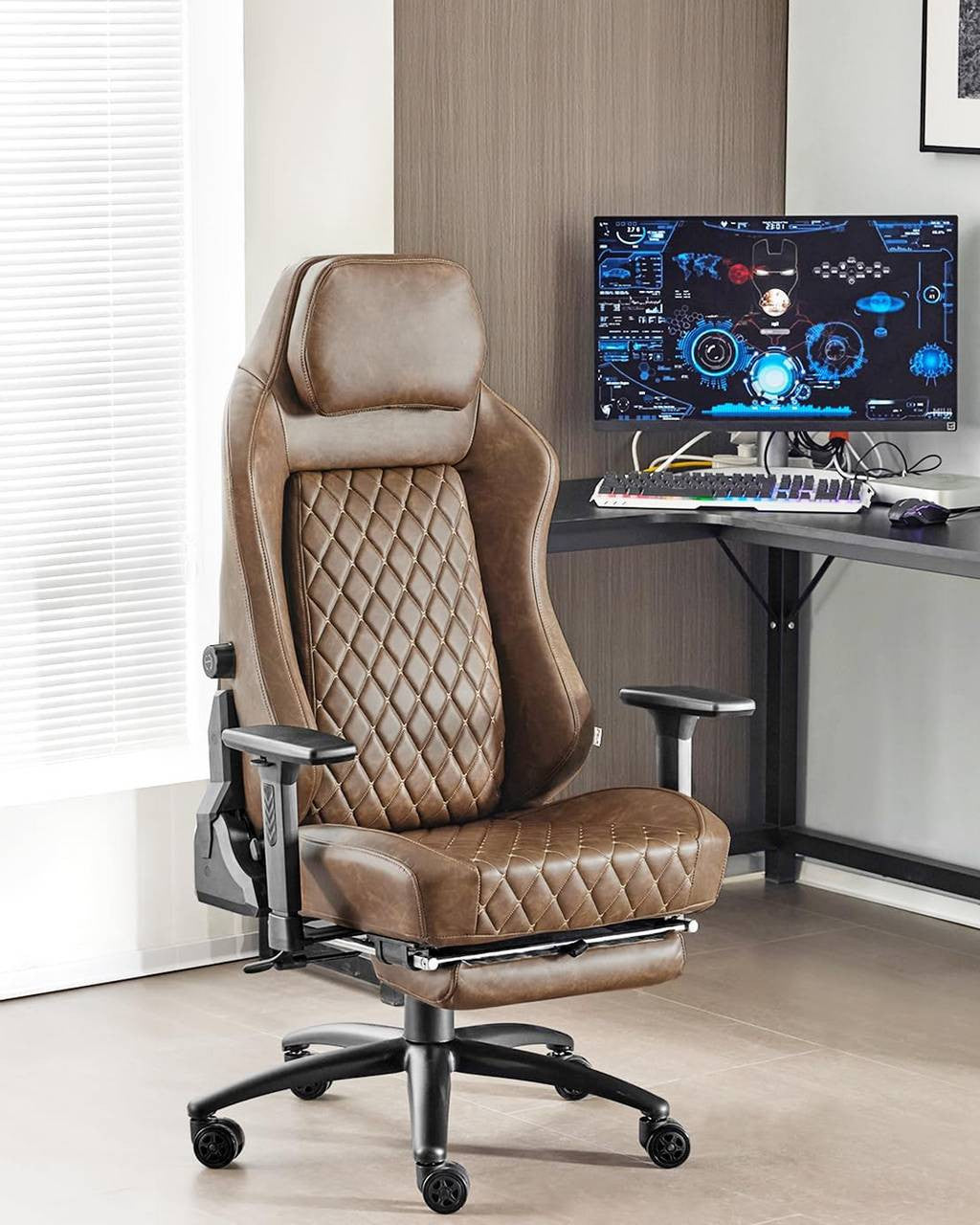24goodz Gaming Chair with Adaptive Lumbar Support - Ergonomic Design - Vintage Faux Leather - For Gamers and Home Office - Brown